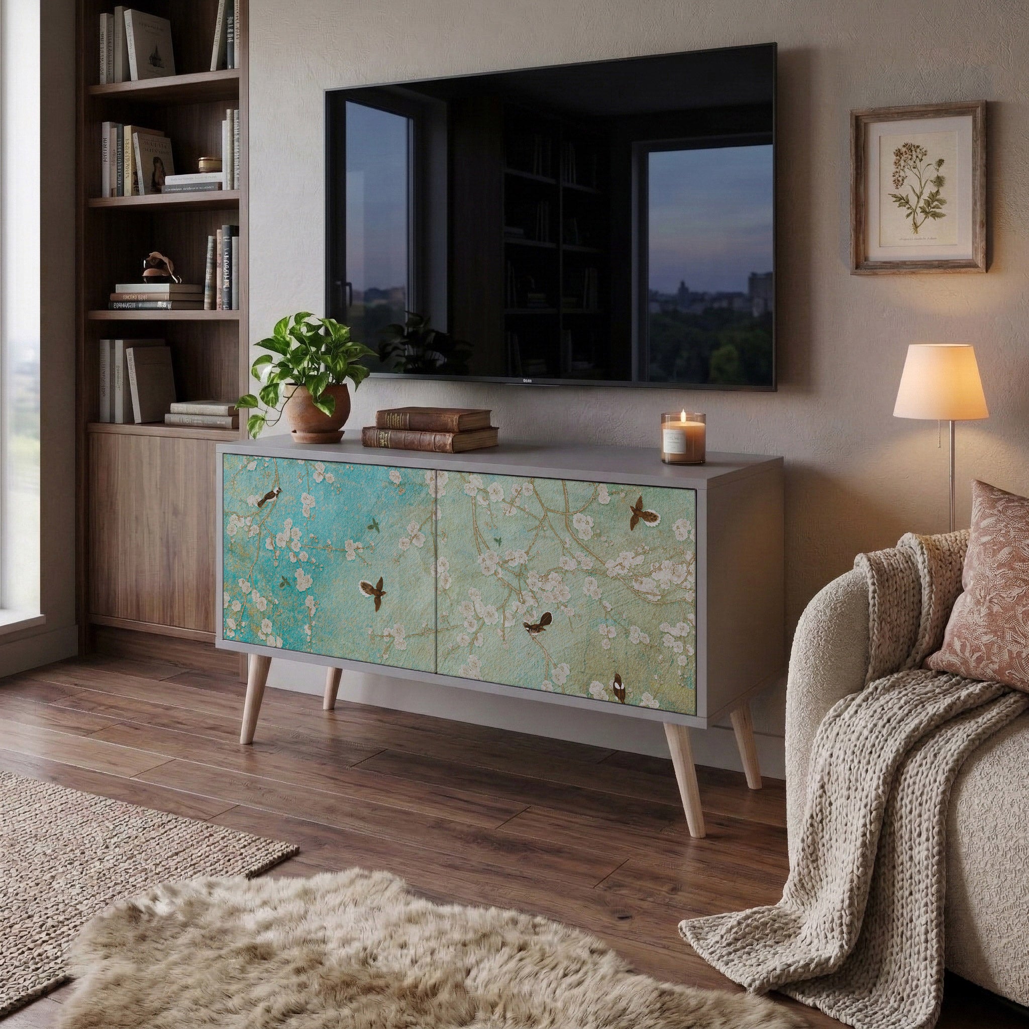 BLOOMING CHARM Compact 2-Door TV Cabinet