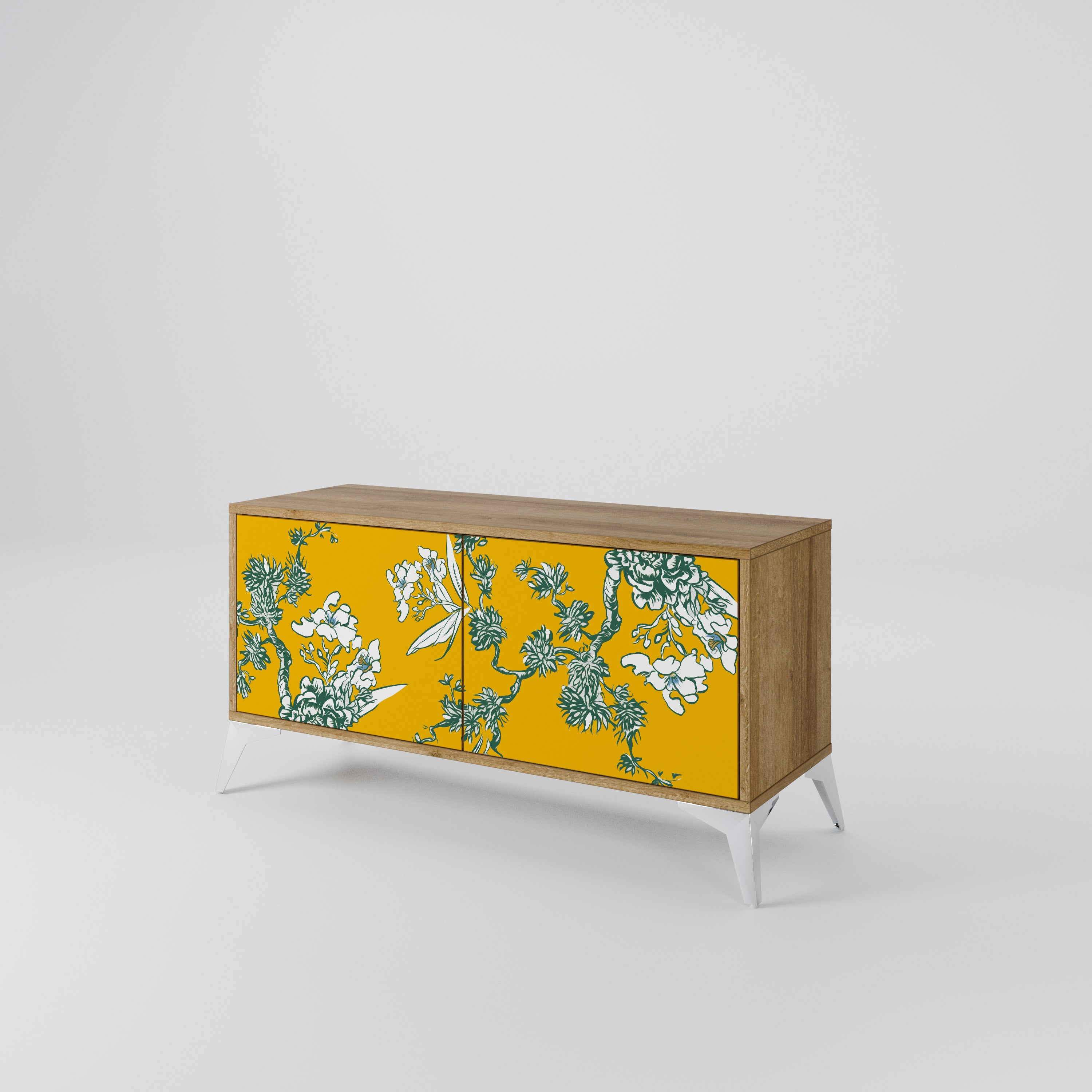 YELLOW CHINOISERIE Compact 2-Door TV Cabinet