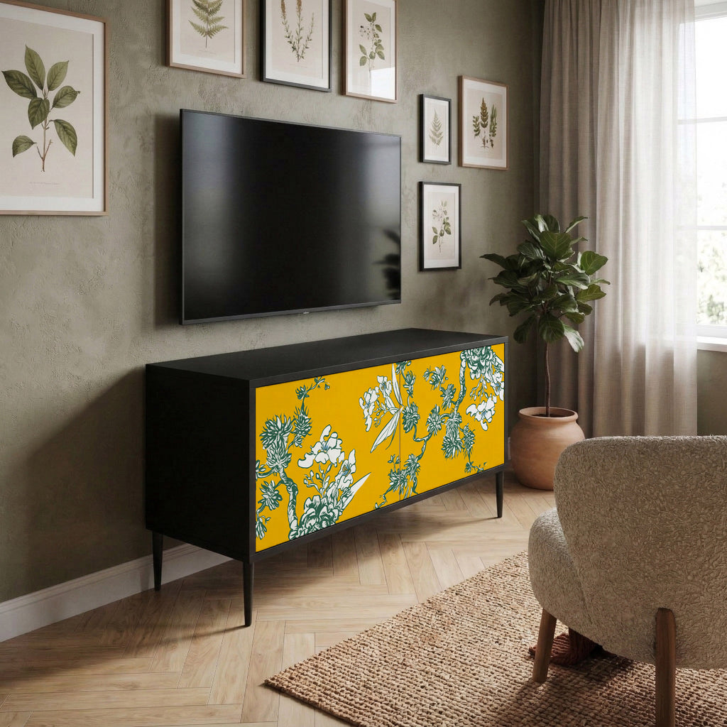 YELLOW CHINOISERIE Compact 2-Door TV Cabinet