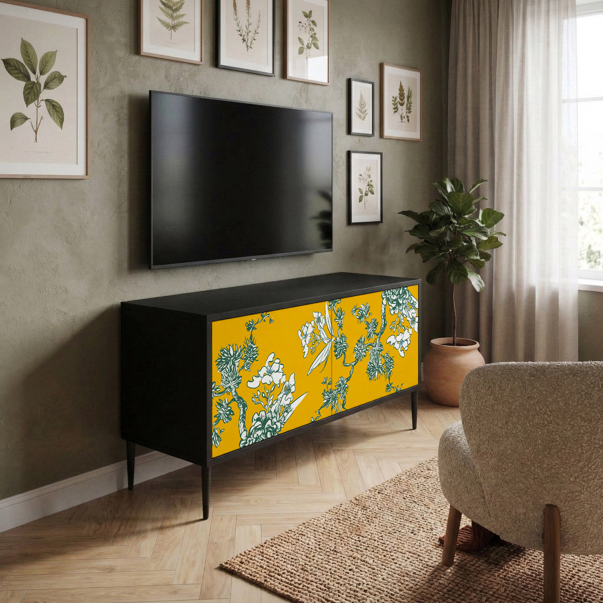 YELLOW CHINOISERIE Compact 2-Door TV Cabinet