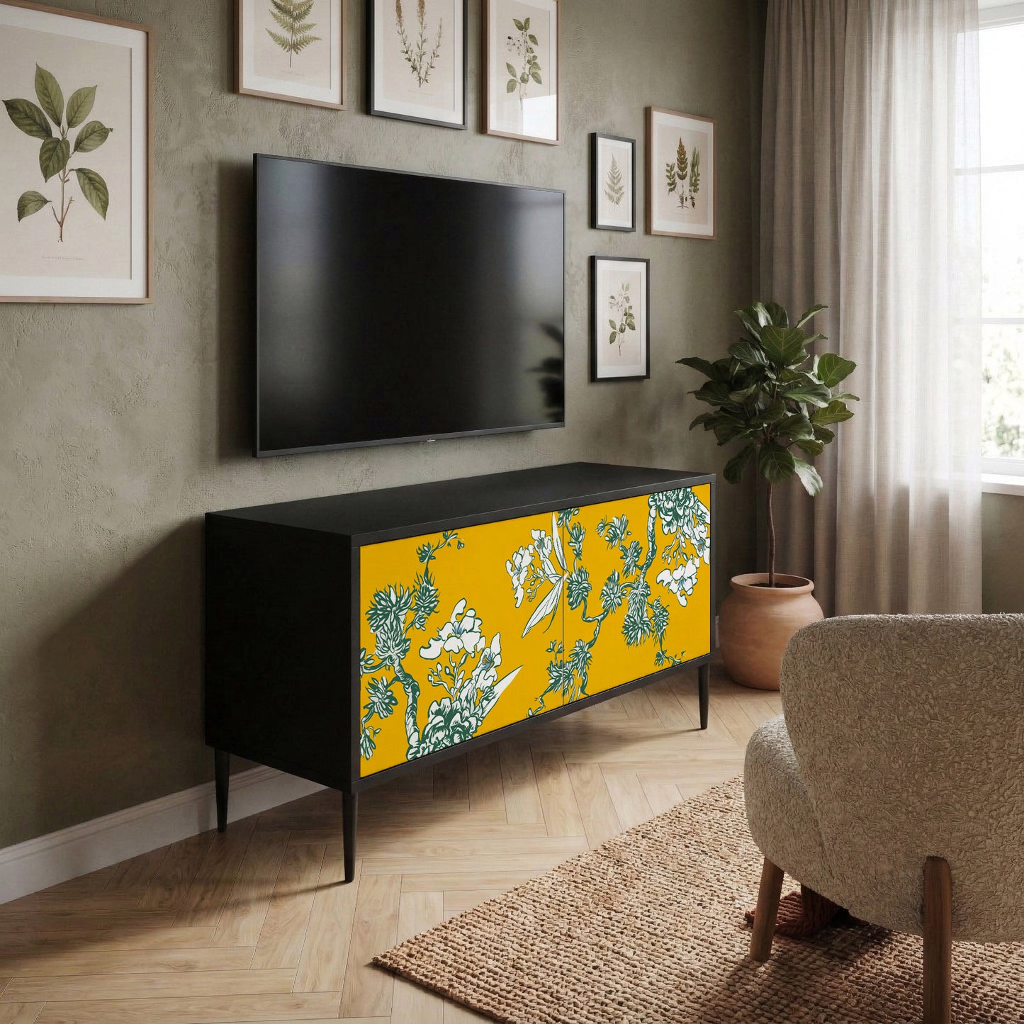 YELLOW CHINOISERIE Compact 2-Door TV Cabinet