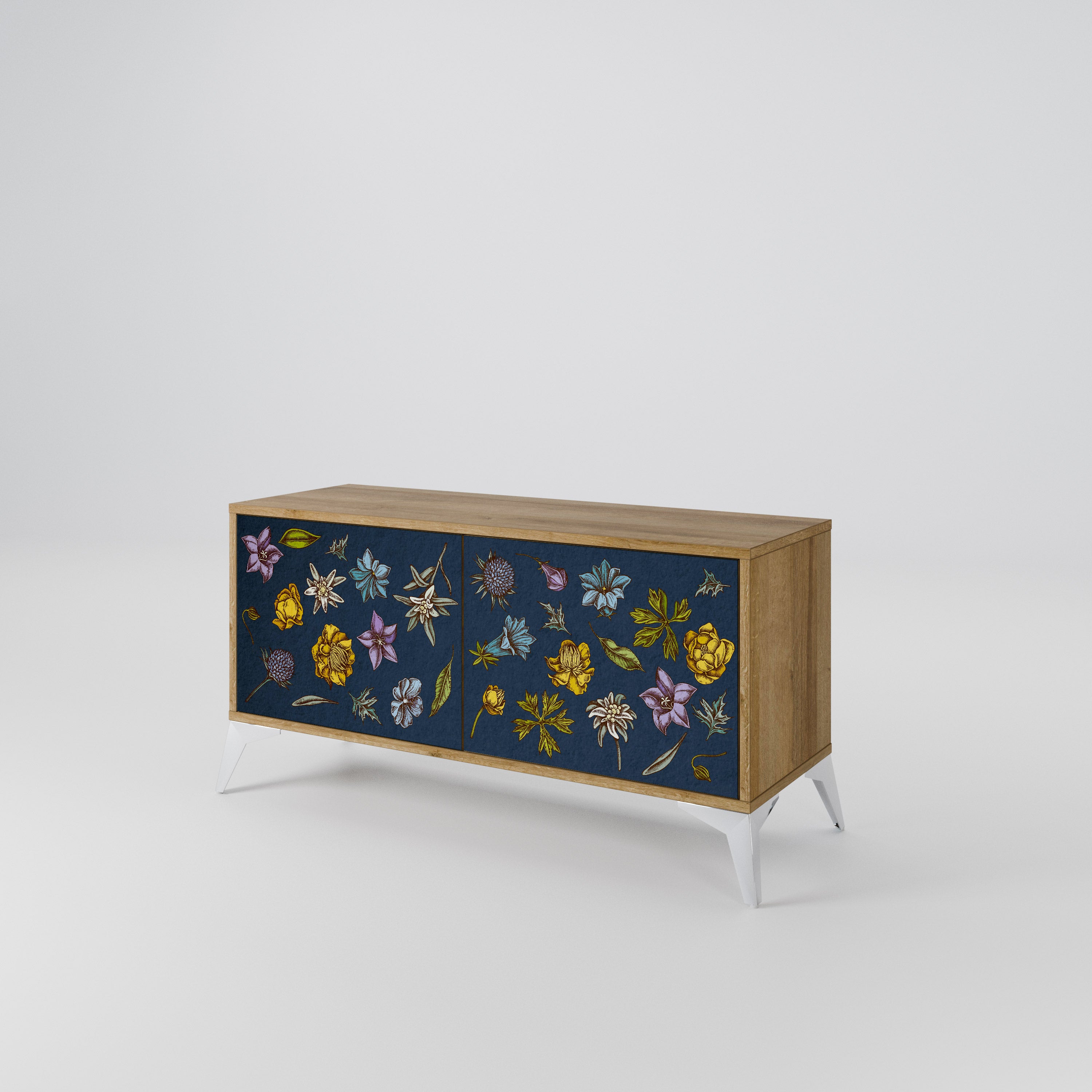 FLOWERS ON NAVY BLUE Compact 2-Door TV Cabinet