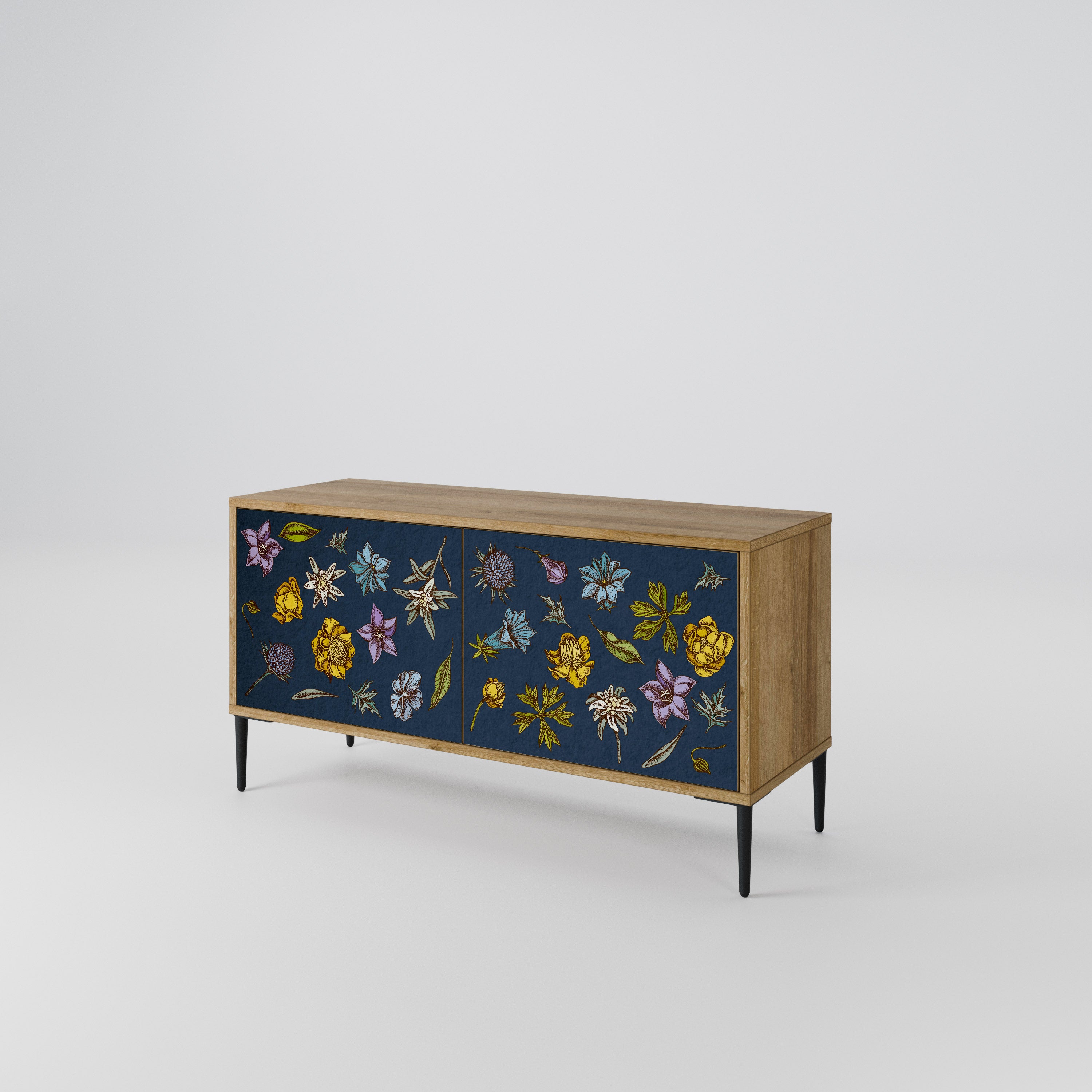FLOWERS ON NAVY BLUE Compact 2-Door TV Cabinet