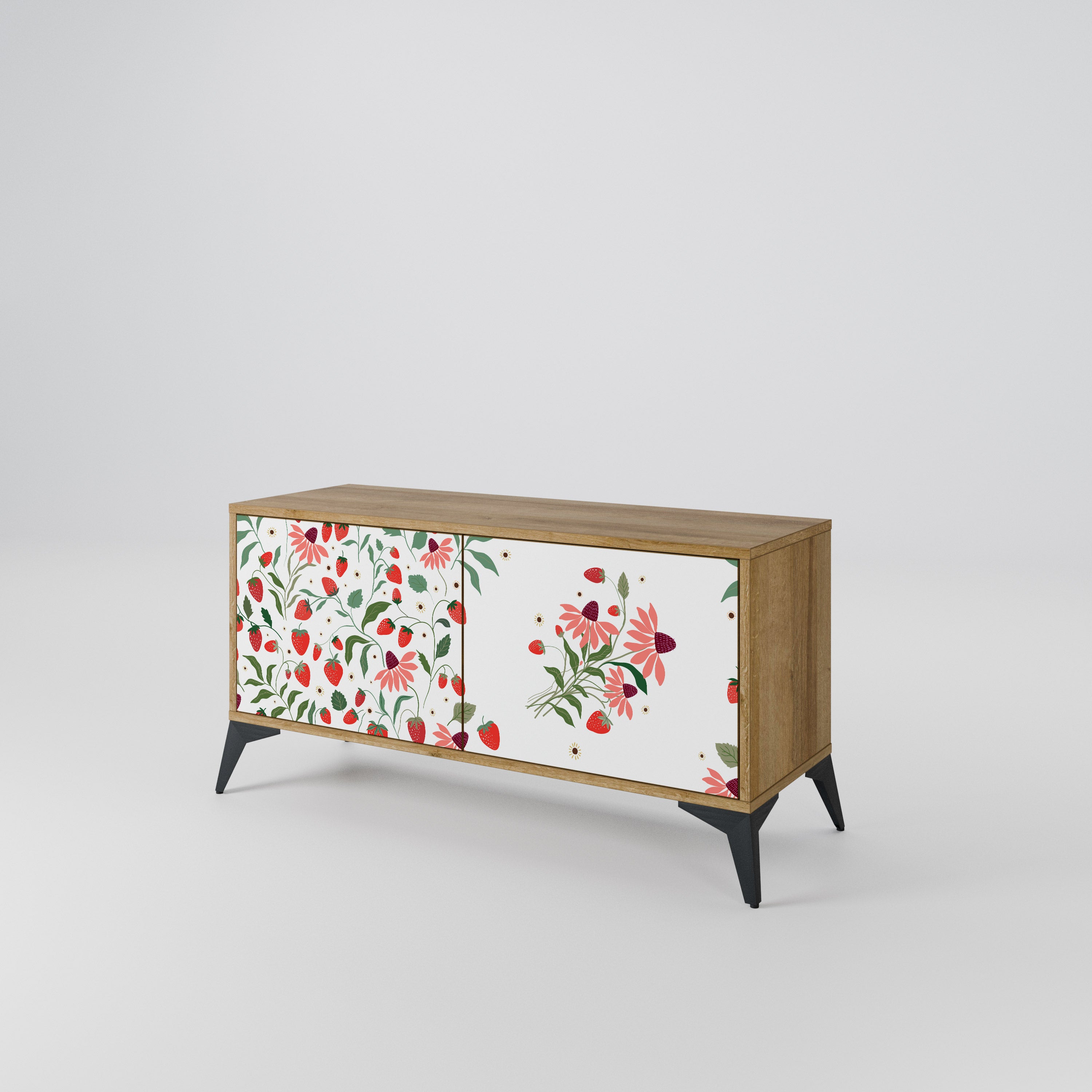 FLOWERS AND STRAWBERRIES Compact 2-Door TV Cabinet