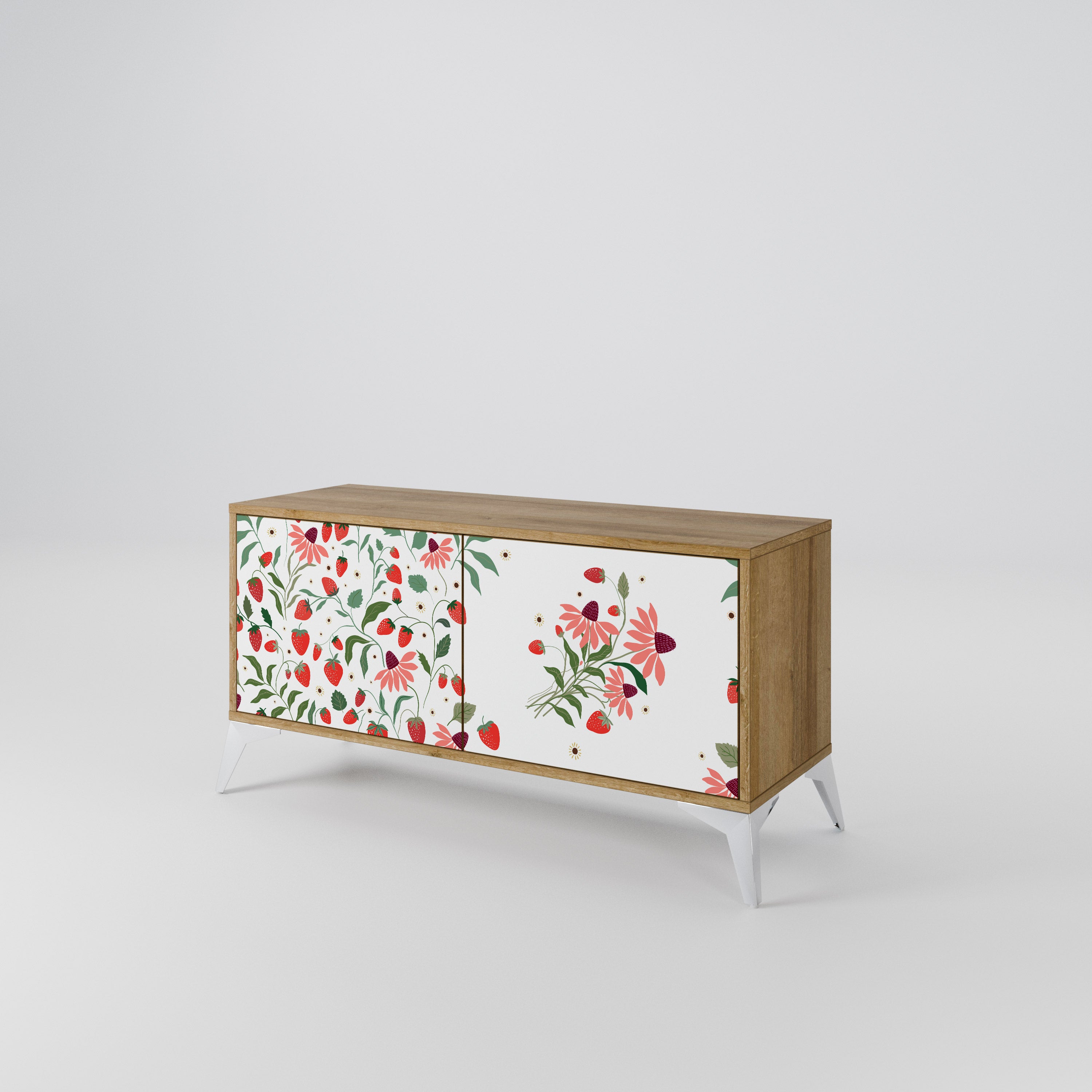 FLOWERS AND STRAWBERRIES Compact 2-Door TV Cabinet