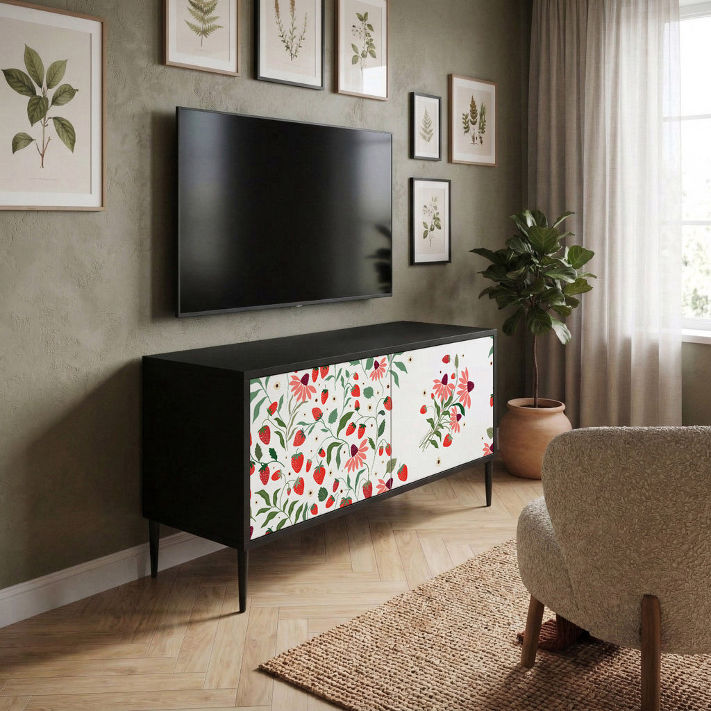 FLOWERS AND STRAWBERRIES Compact 2-Door TV Cabinet