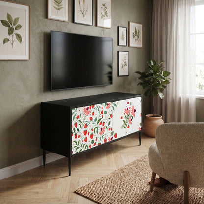 FLOWERS AND STRAWBERRIES Compact 2-Door TV Cabinet