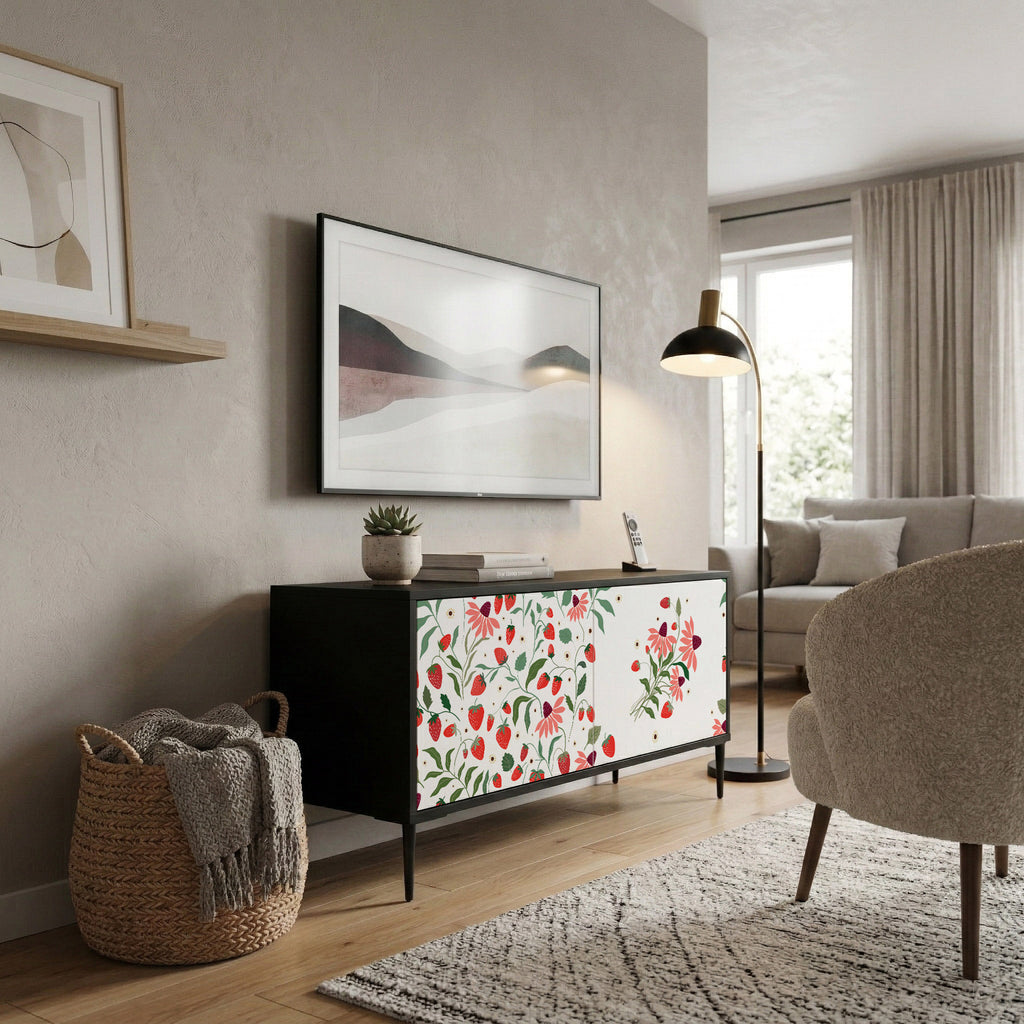 FLOWERS AND STRAWBERRIES Compact 2-Door TV Cabinet