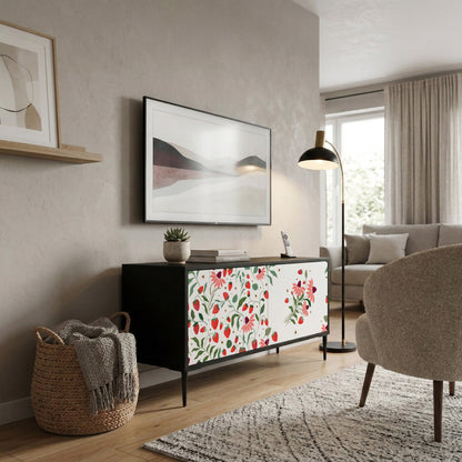 FLOWERS AND STRAWBERRIES Compact 2-Door TV Cabinet