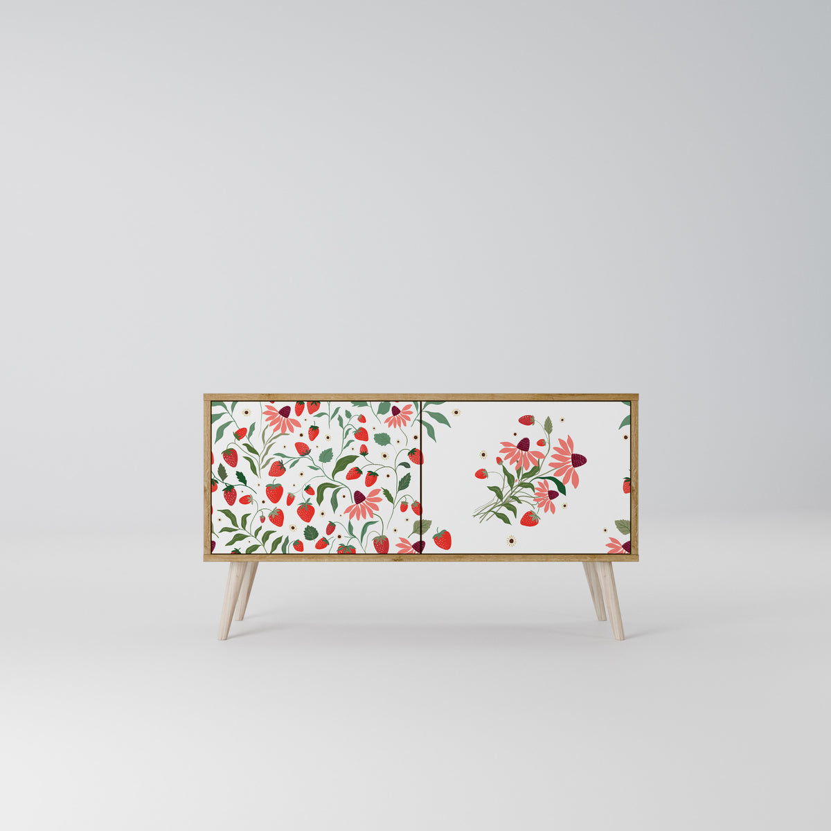 FLOWERS AND STRAWBERRIES Compact 2-Door TV Cabinet