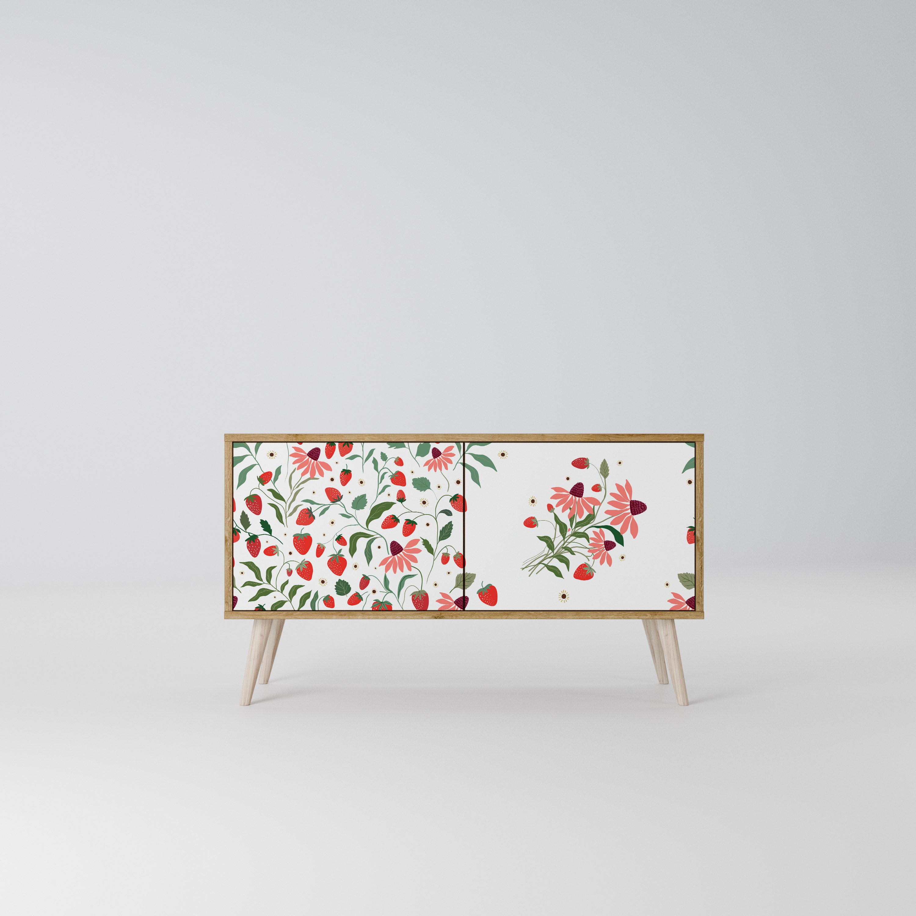 FLOWERS AND STRAWBERRIES Compact 2-Door TV Cabinet