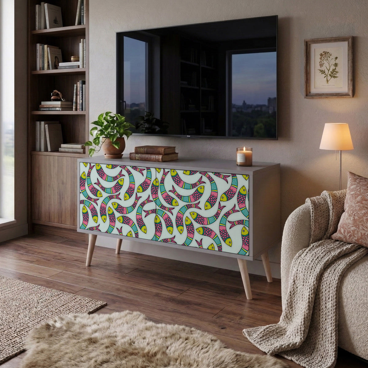 INDIAN FISH Compact 2-Door TV Cabinet