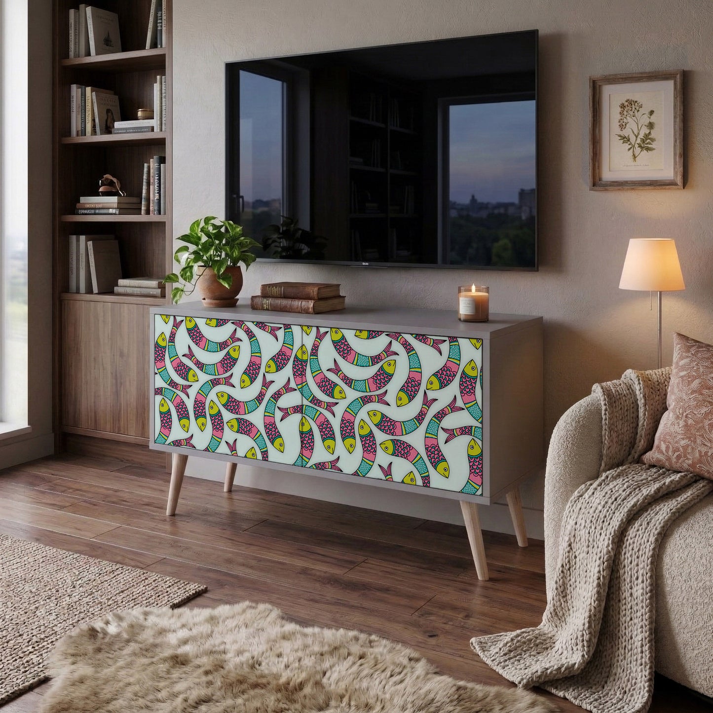 INDIAN FISH Compact 2-Door TV Cabinet