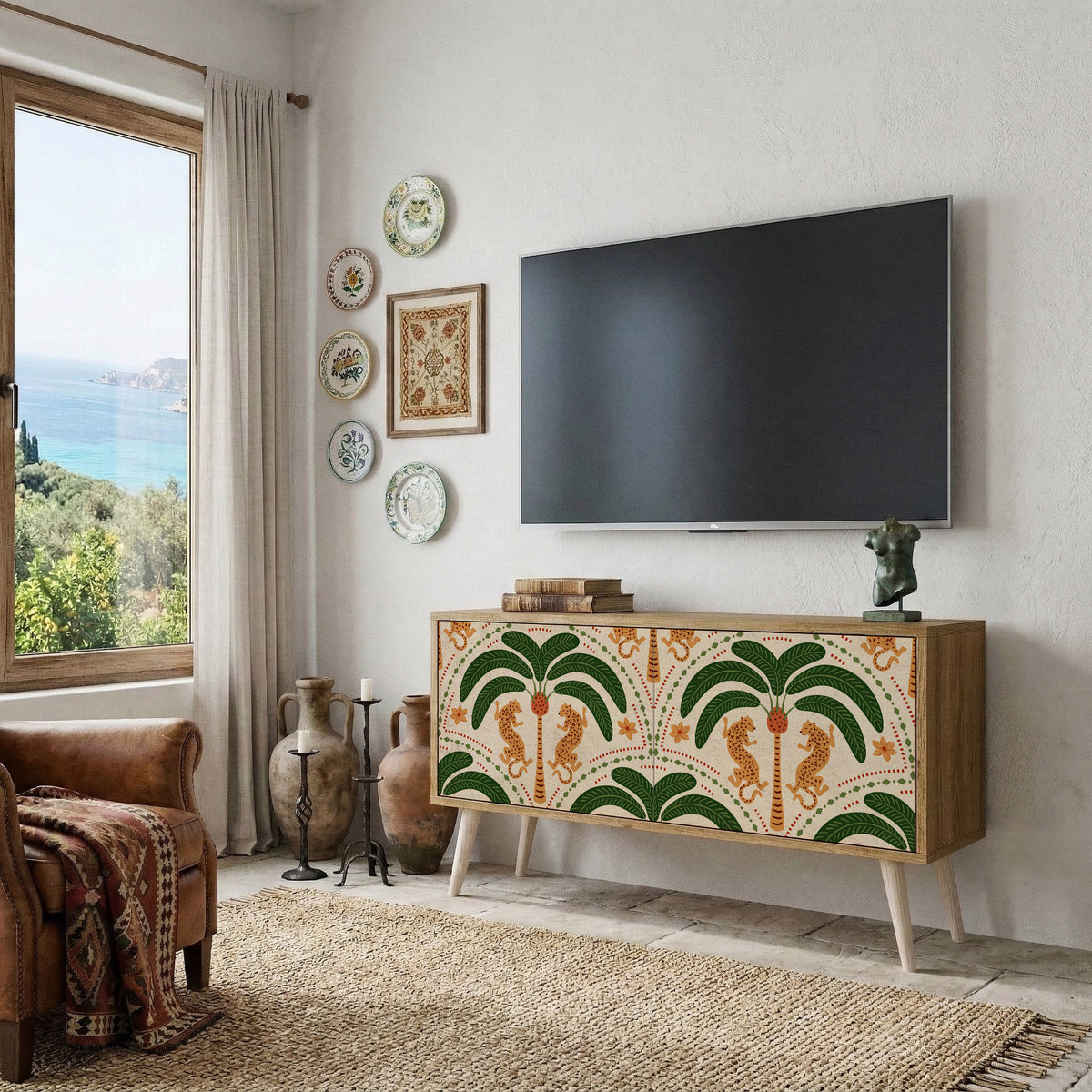 DANCING PREDATORS Compact 2-Door TV Cabinet