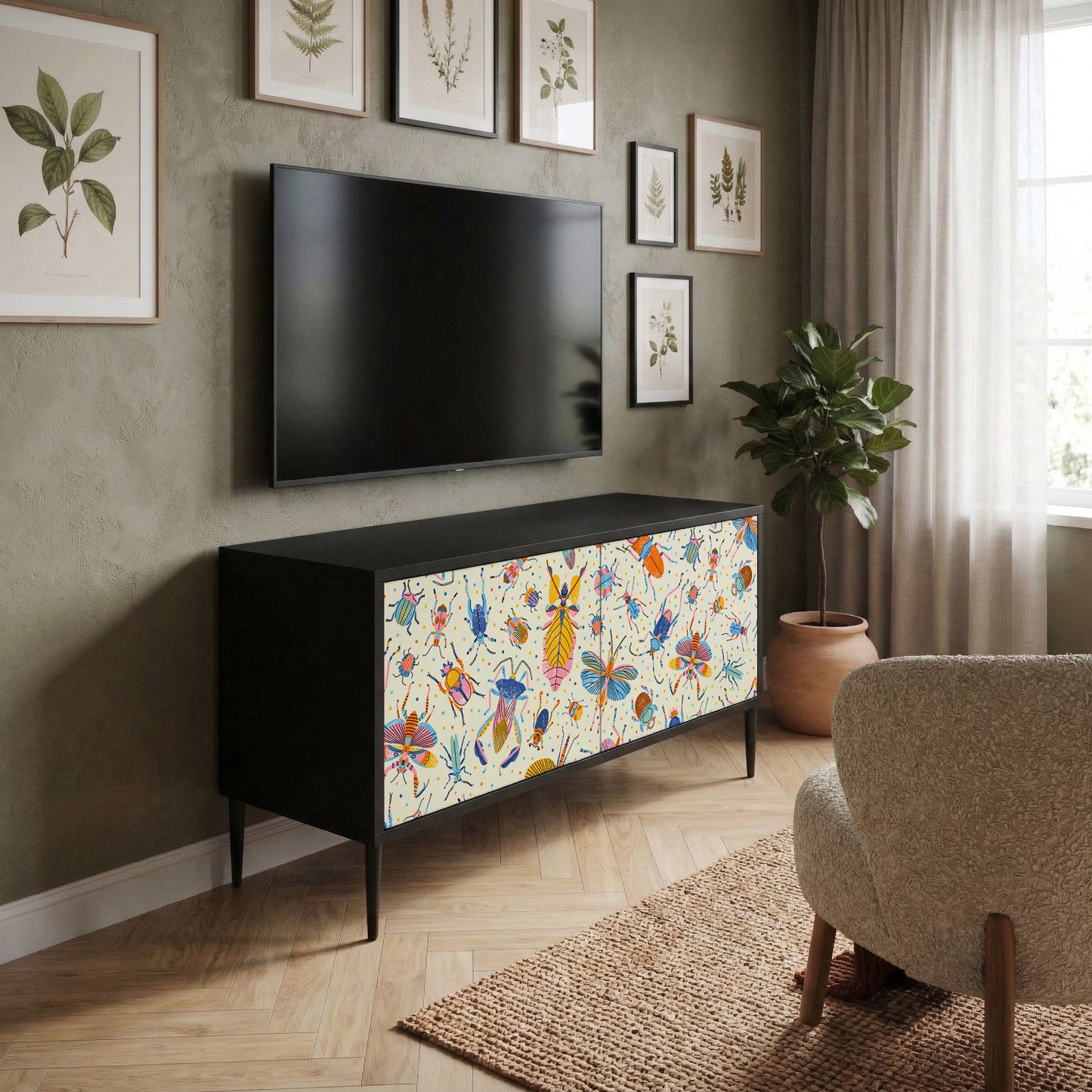 COLORFUL INSECTS Compact 2-Door TV Cabinet
