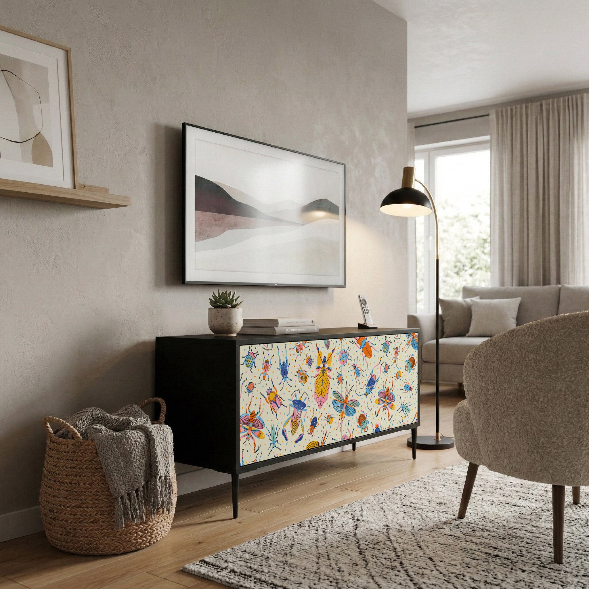 COLORFUL INSECTS Compact 2-Door TV Cabinet