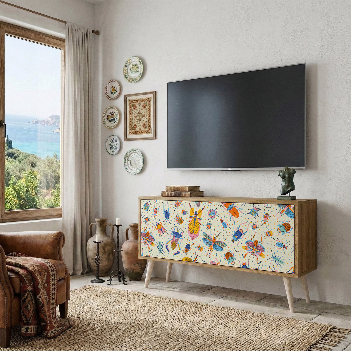 COLORFUL INSECTS Compact 2-Door TV Cabinet
