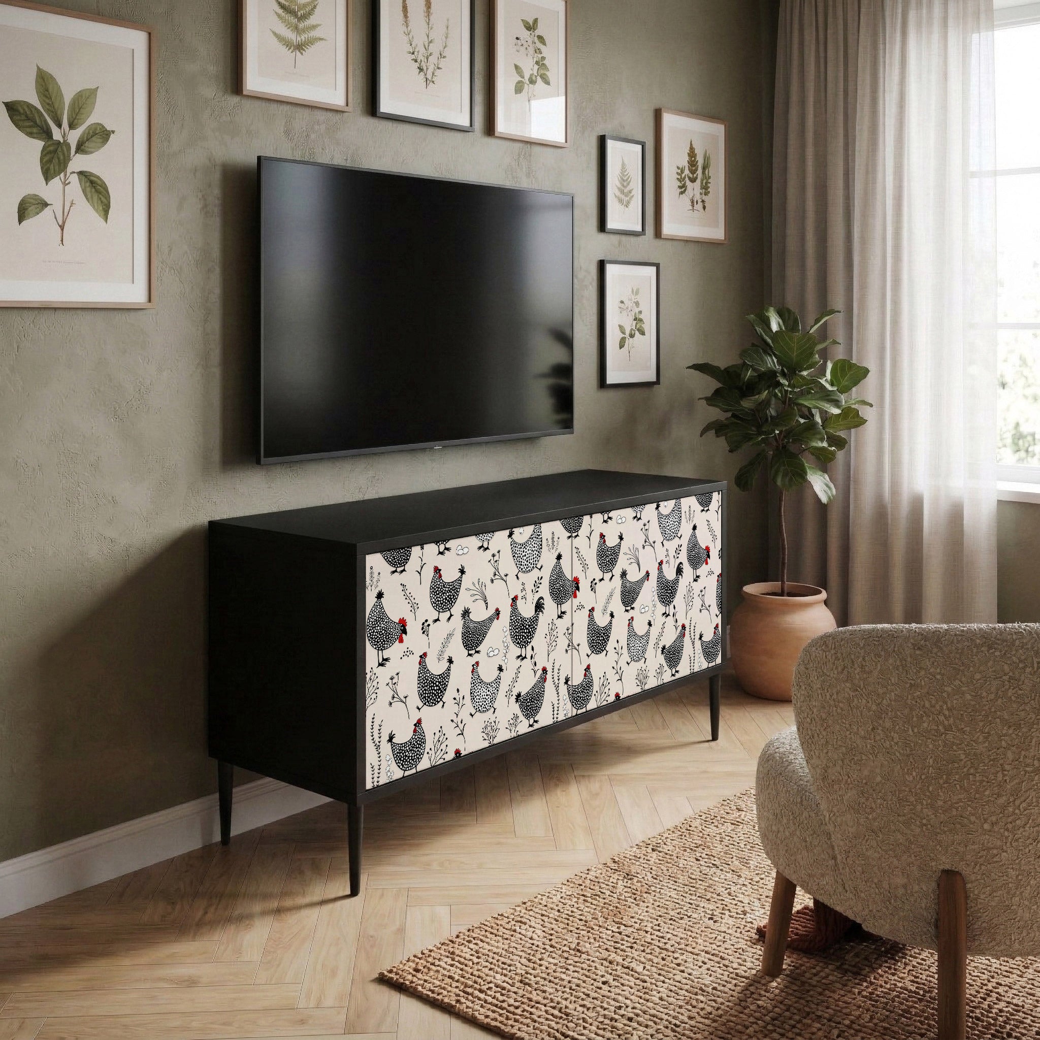 HAPPY HENS Compact 2-Door TV Cabinet