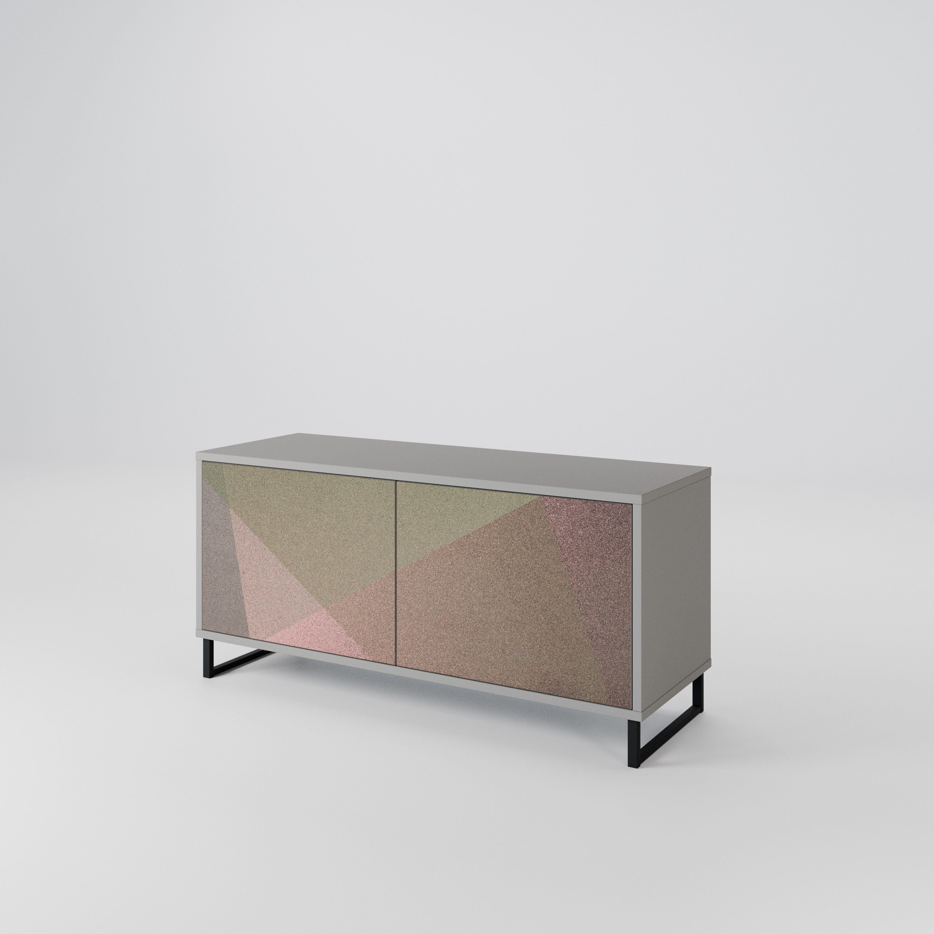 BEIGE GEOMETRY Compact 2-Door TV Cabinet