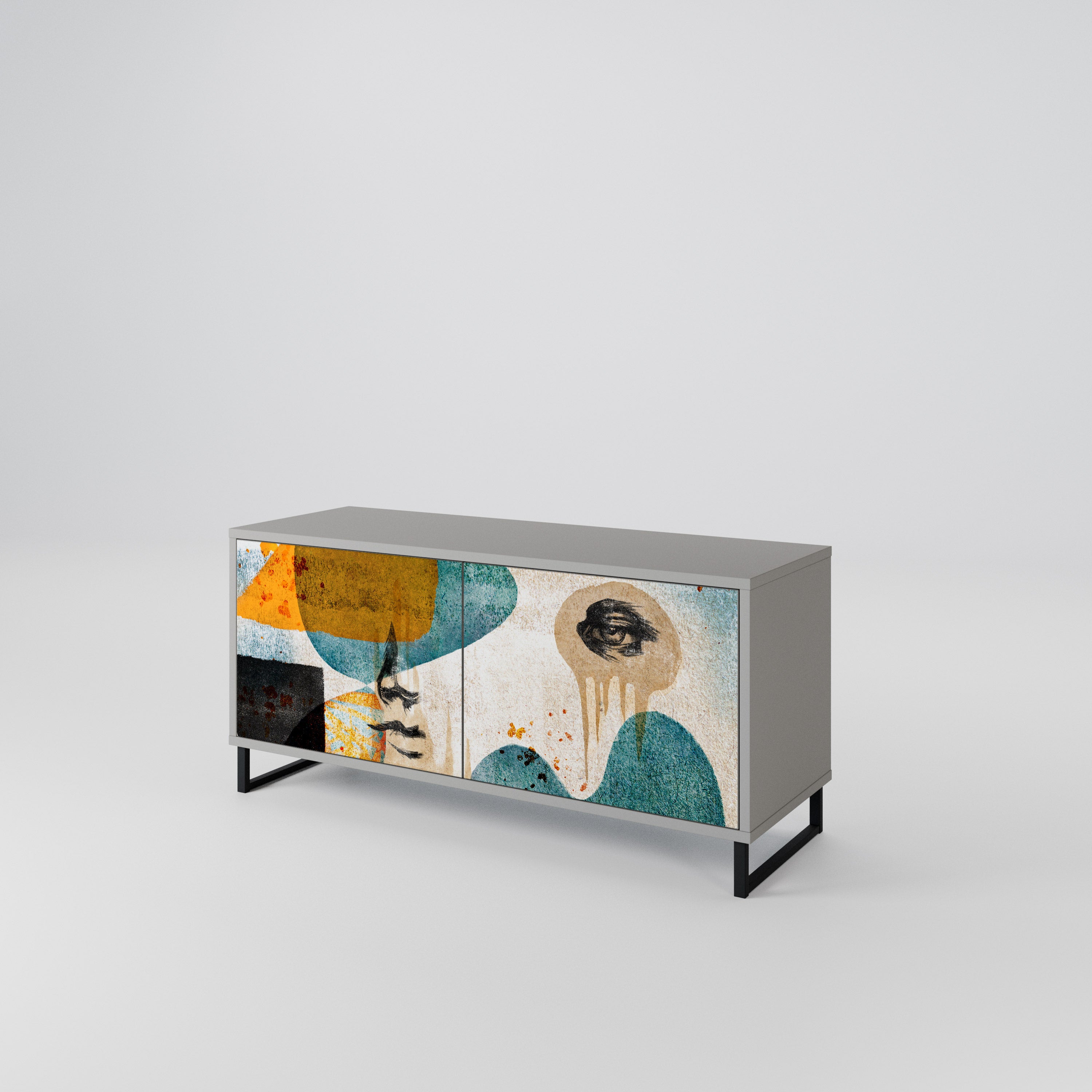 ABSTRACT FACES Compact 2-Door TV Cabinet