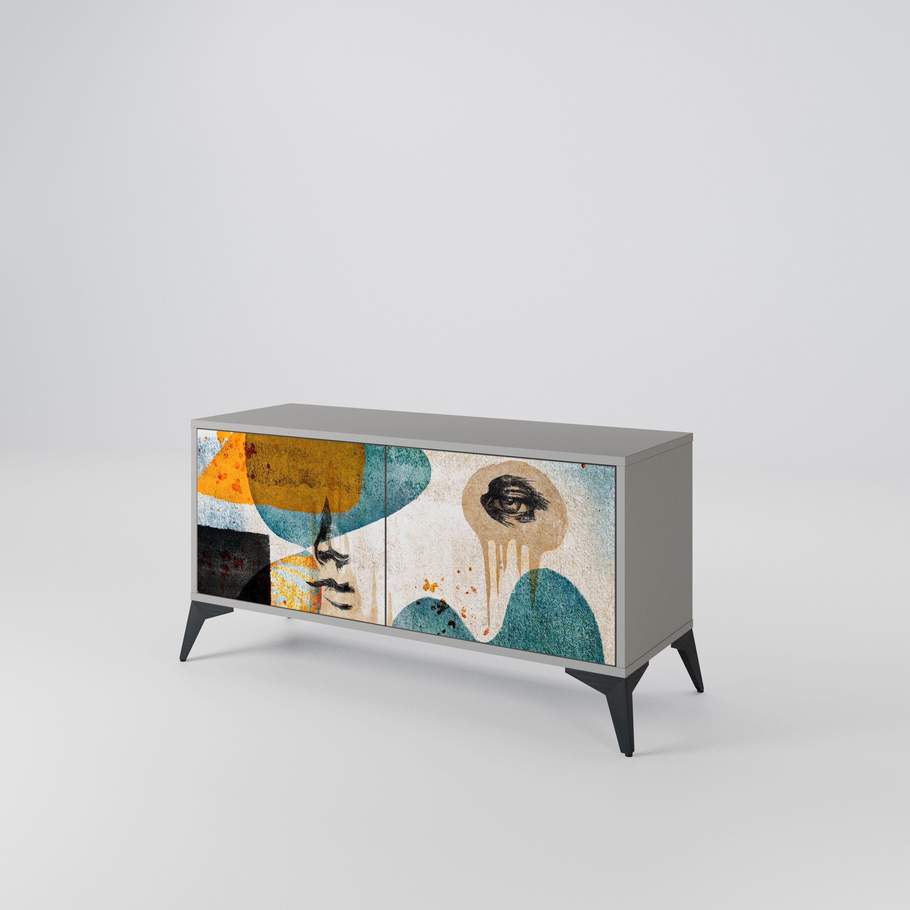 ABSTRACT FACES Compact 2-Door TV Cabinet