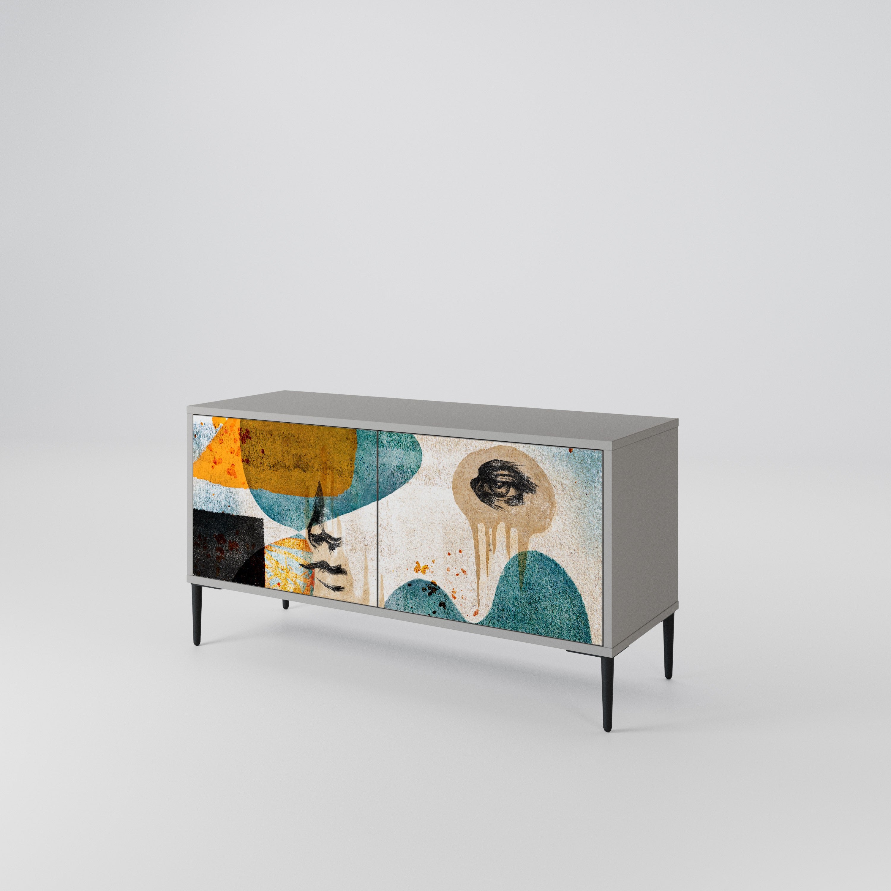 ABSTRACT FACES Compact 2-Door TV Cabinet