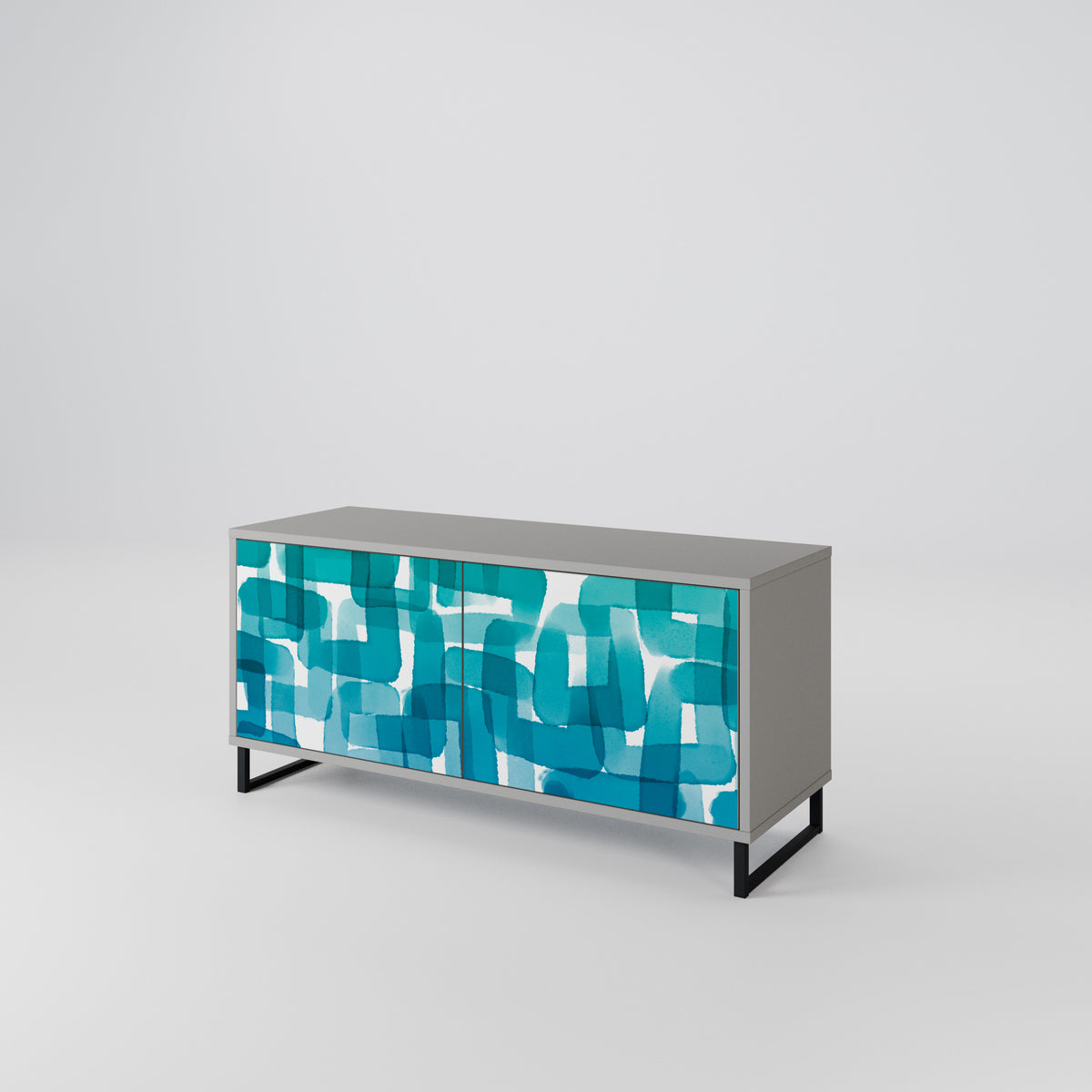 TURQUOISE RECTANGLES Compact 2-Door TV Cabinet