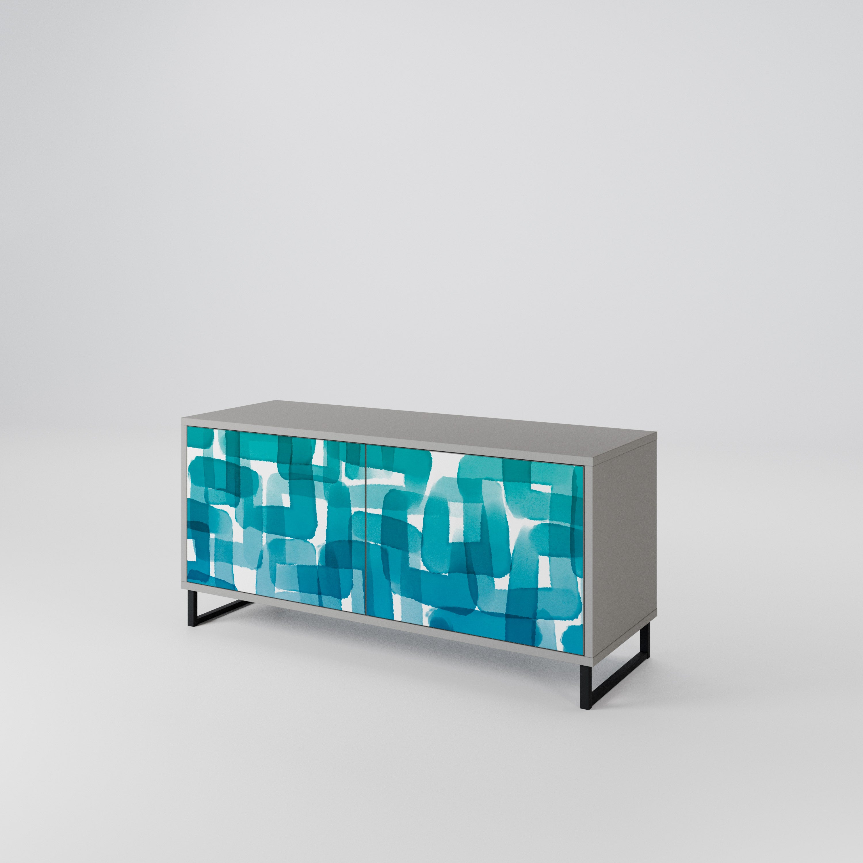 TURQUOISE RECTANGLES Compact 2-Door TV Cabinet