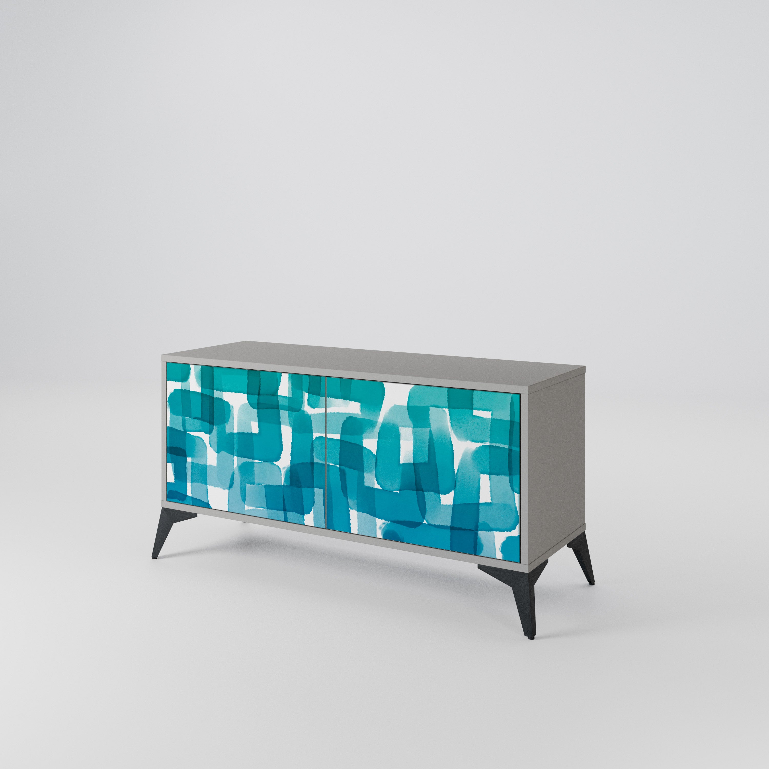 TURQUOISE RECTANGLES Compact 2-Door TV Cabinet