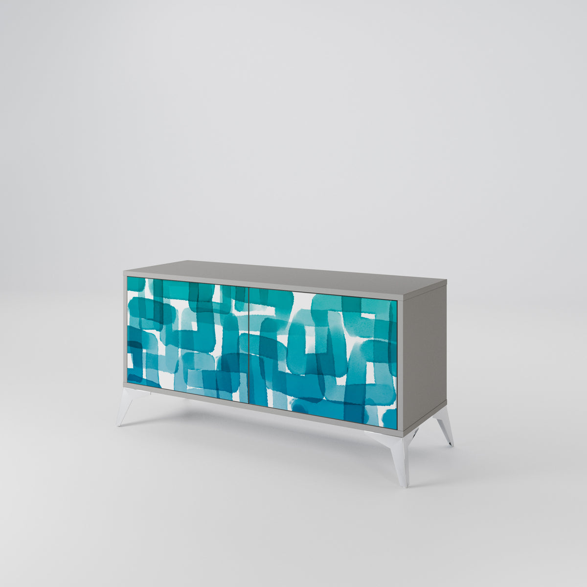 TURQUOISE RECTANGLES Compact 2-Door TV Cabinet