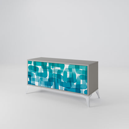 TURQUOISE RECTANGLES Compact 2-Door TV Cabinet
