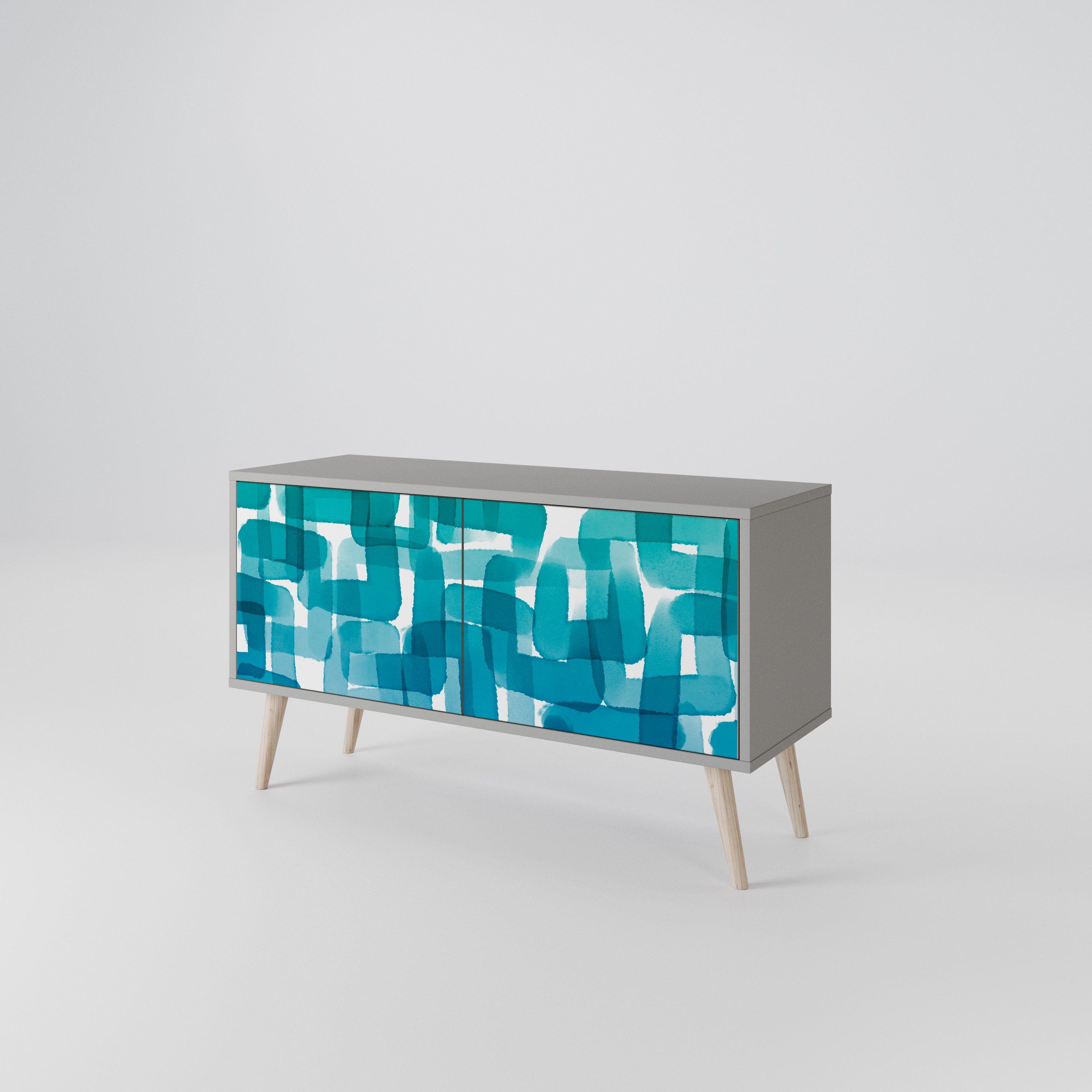 TURQUOISE RECTANGLES Compact 2-Door TV Cabinet