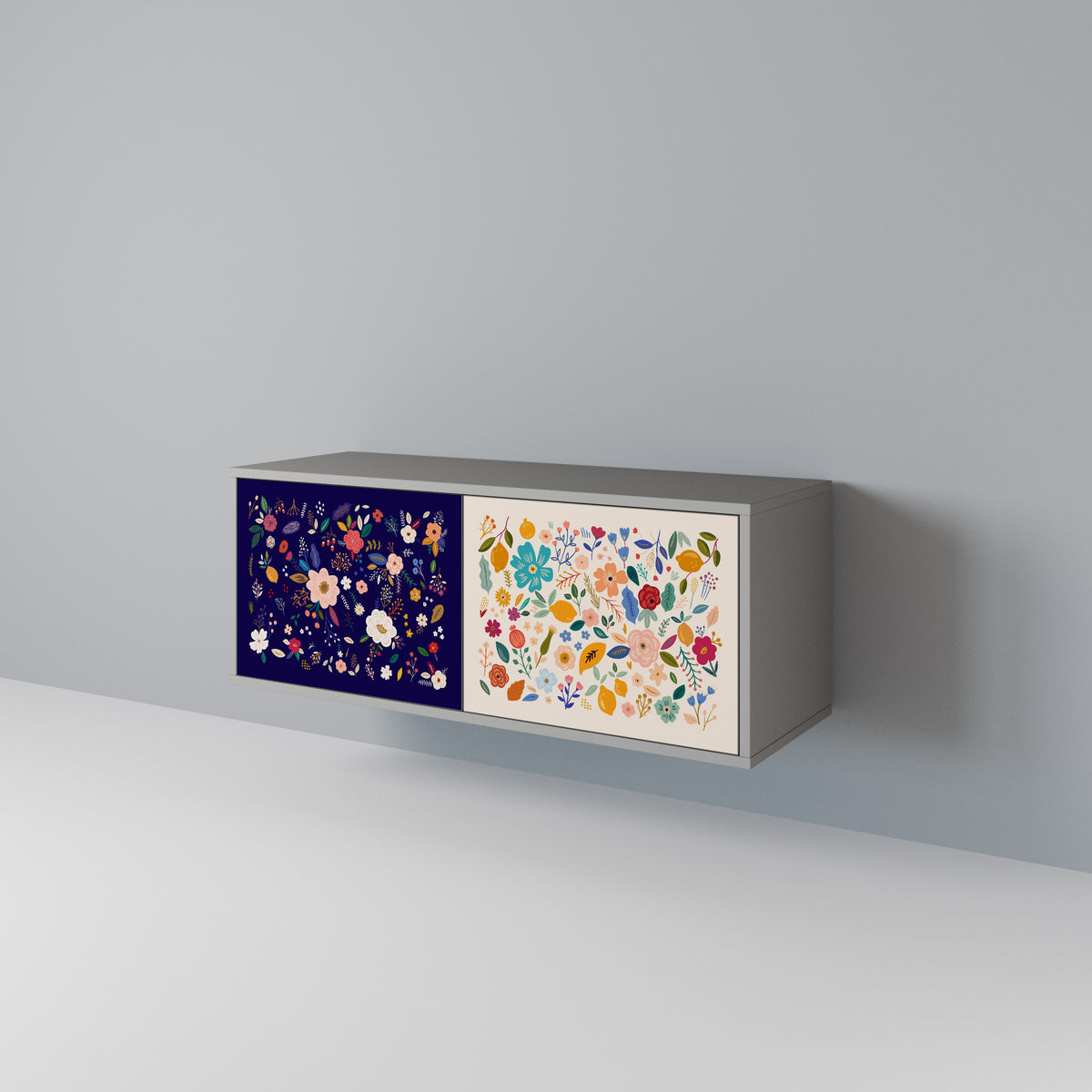 FLORAL COMBINATION Compact 2-Door TV Cabinet