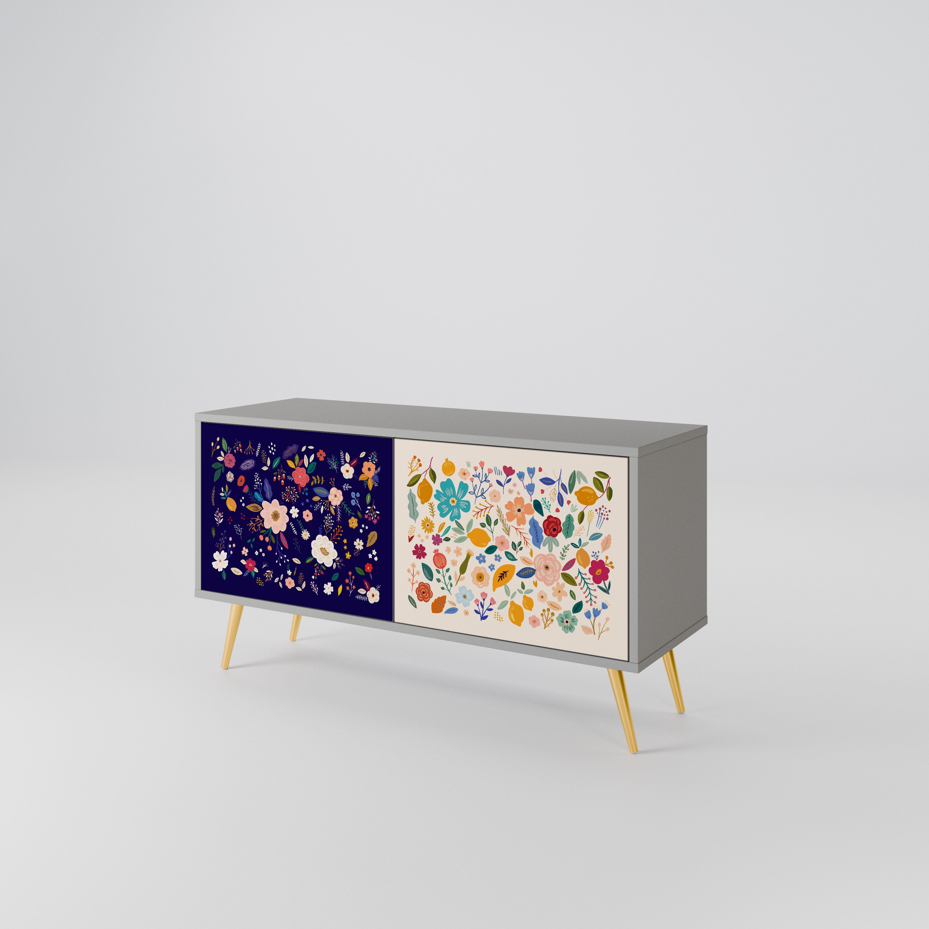 FLORAL COMBINATION Compact 2-Door TV Cabinet