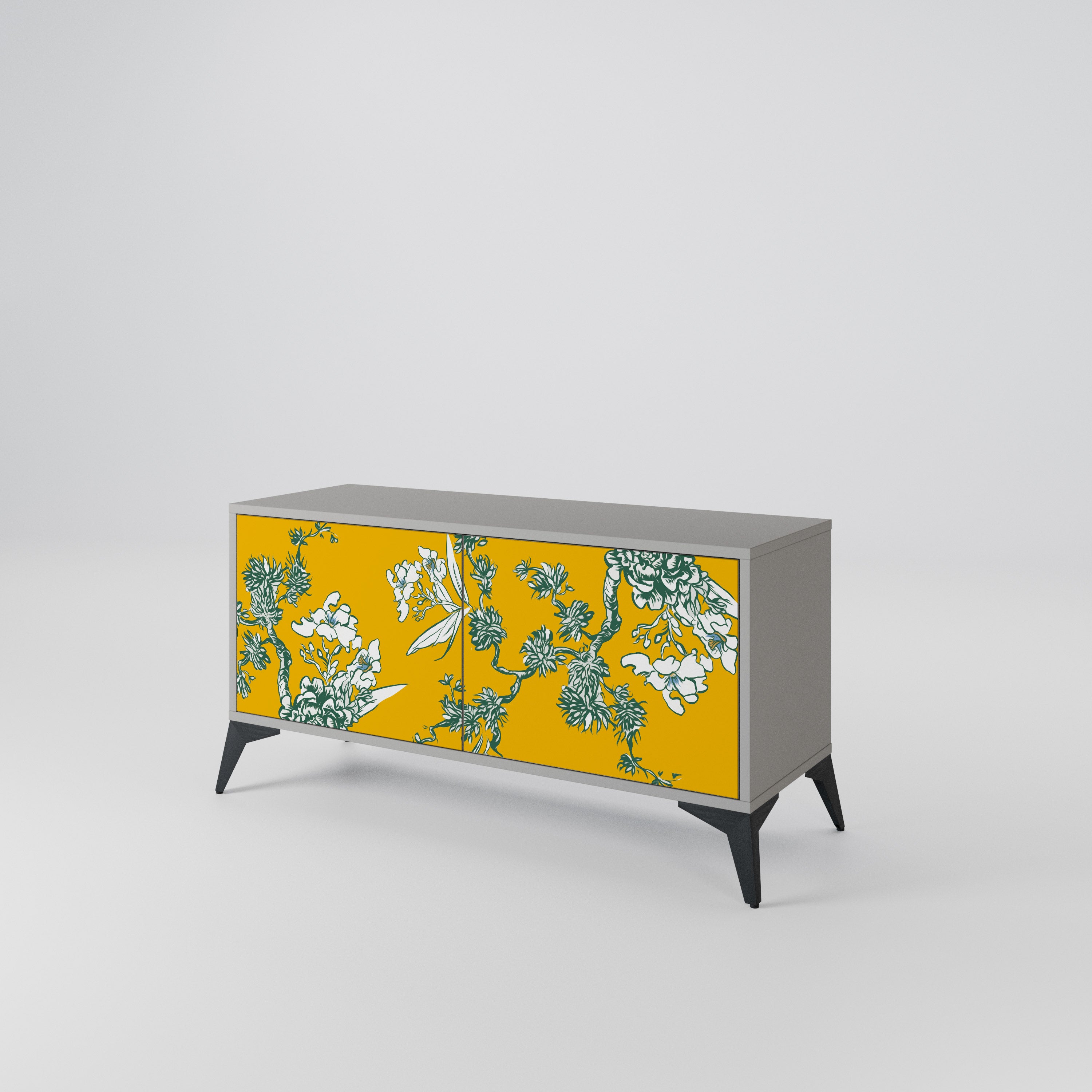 YELLOW CHINOISERIE Compact 2-Door TV Cabinet