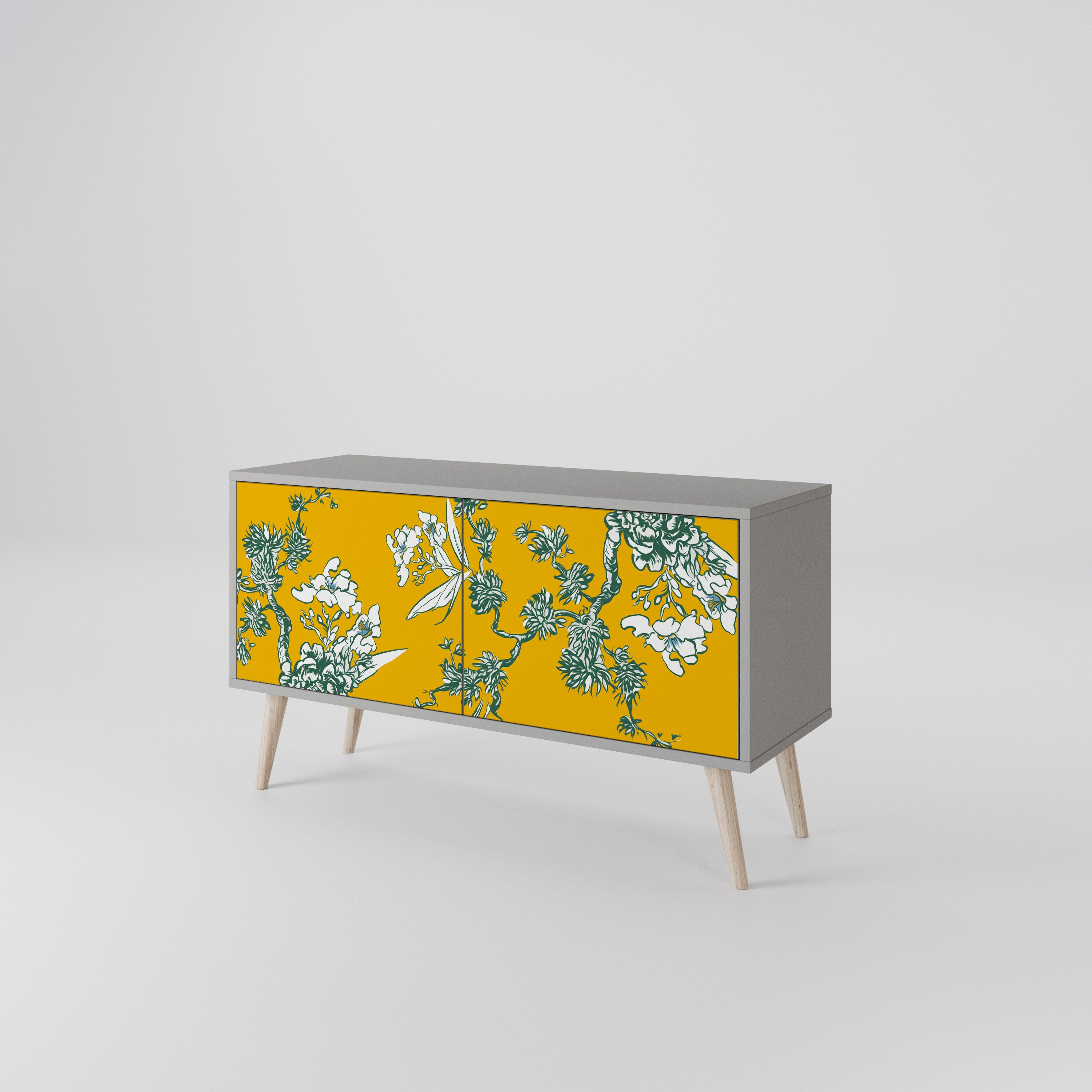 YELLOW CHINOISERIE Compact 2-Door TV Cabinet