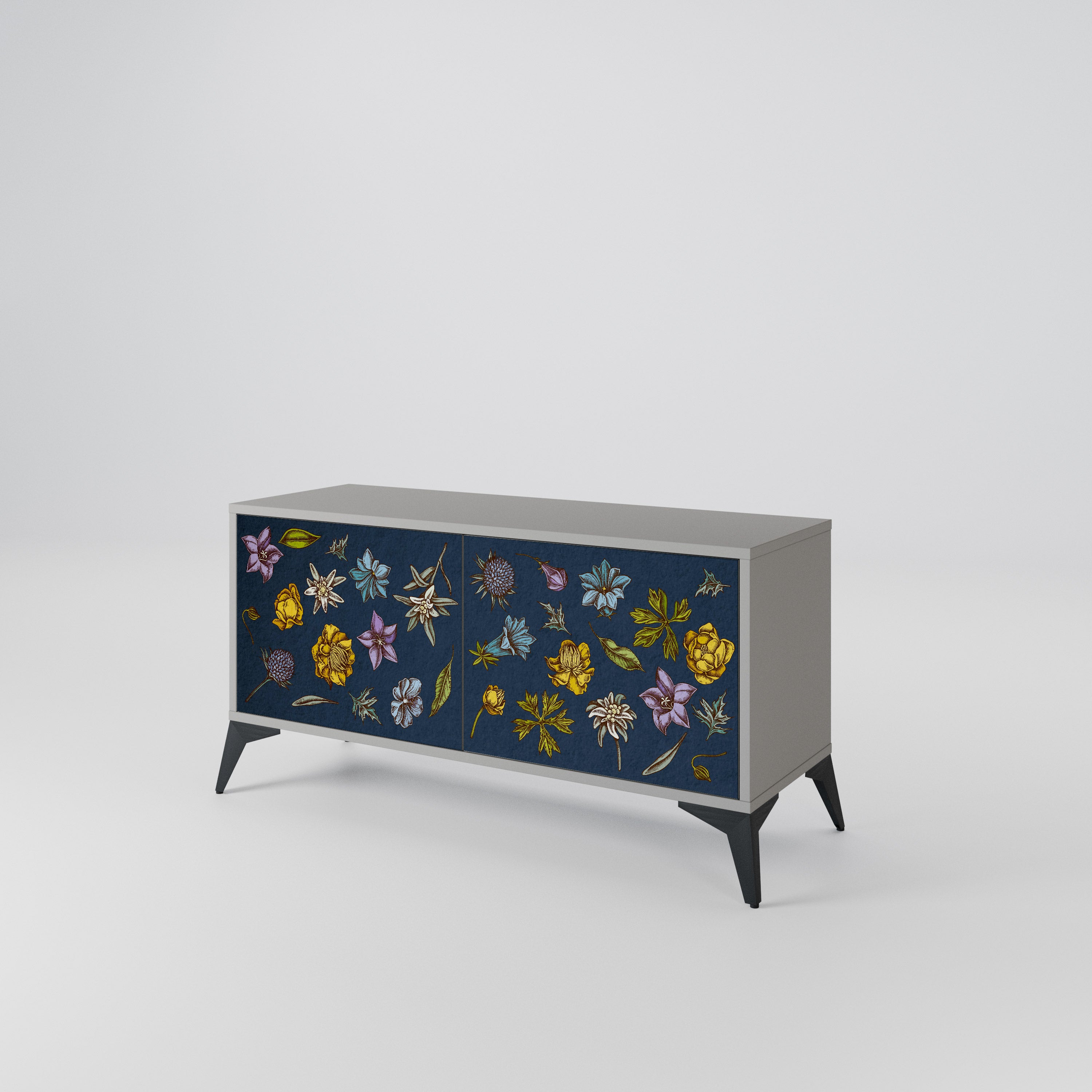 FLOWERS ON NAVY BLUE Compact 2-Door TV Cabinet