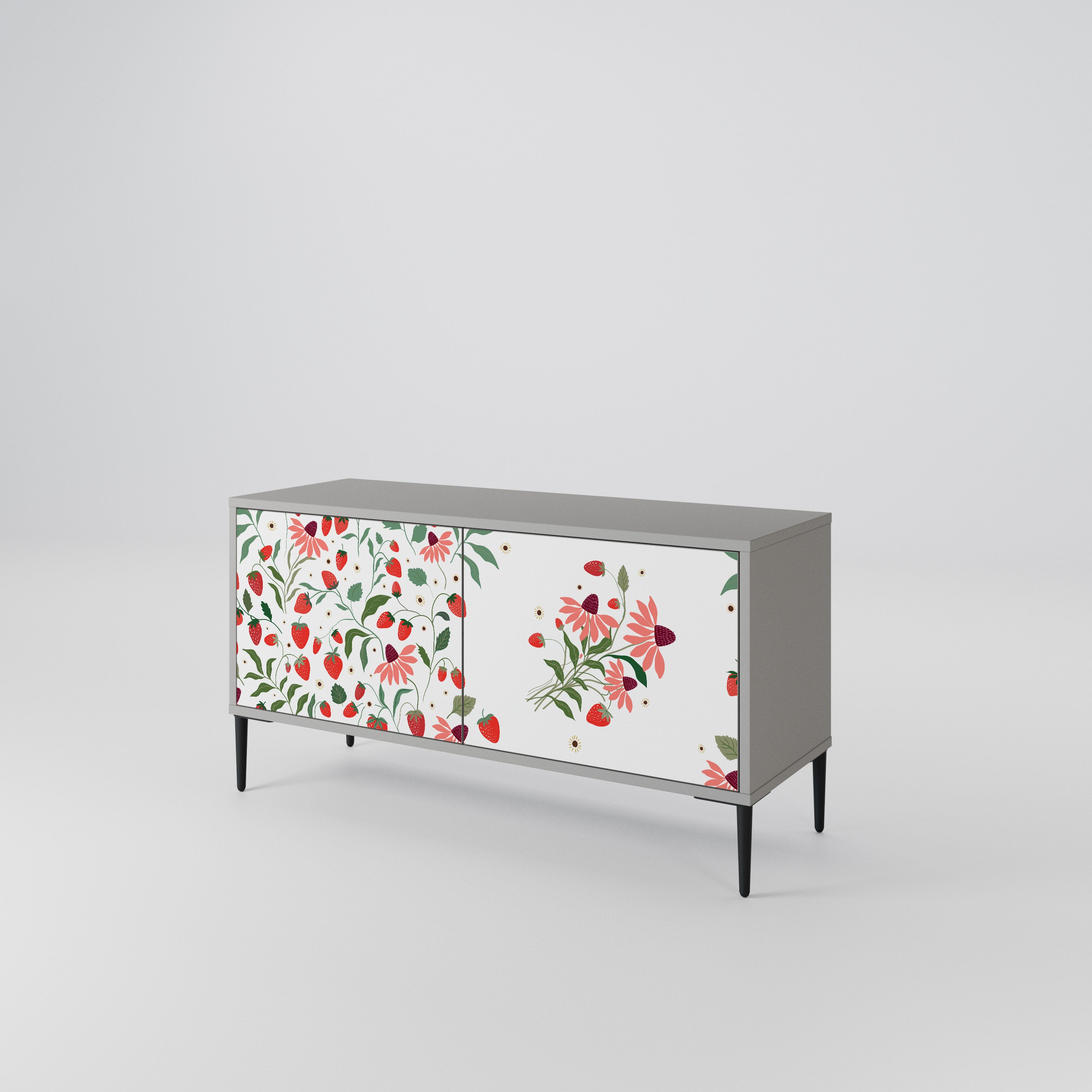 FLOWERS AND STRAWBERRIES Compact 2-Door TV Cabinet