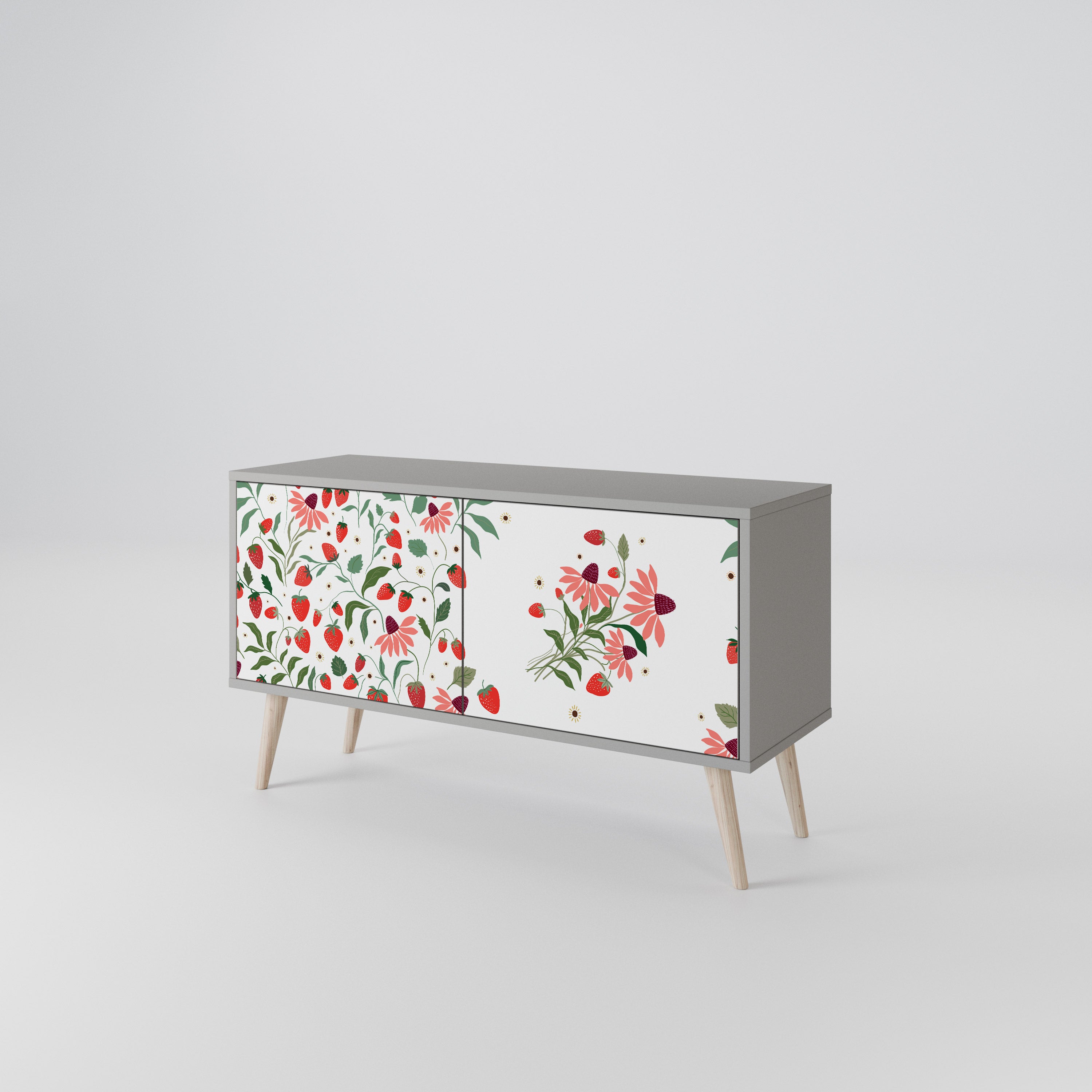 FLOWERS AND STRAWBERRIES Compact 2-Door TV Cabinet