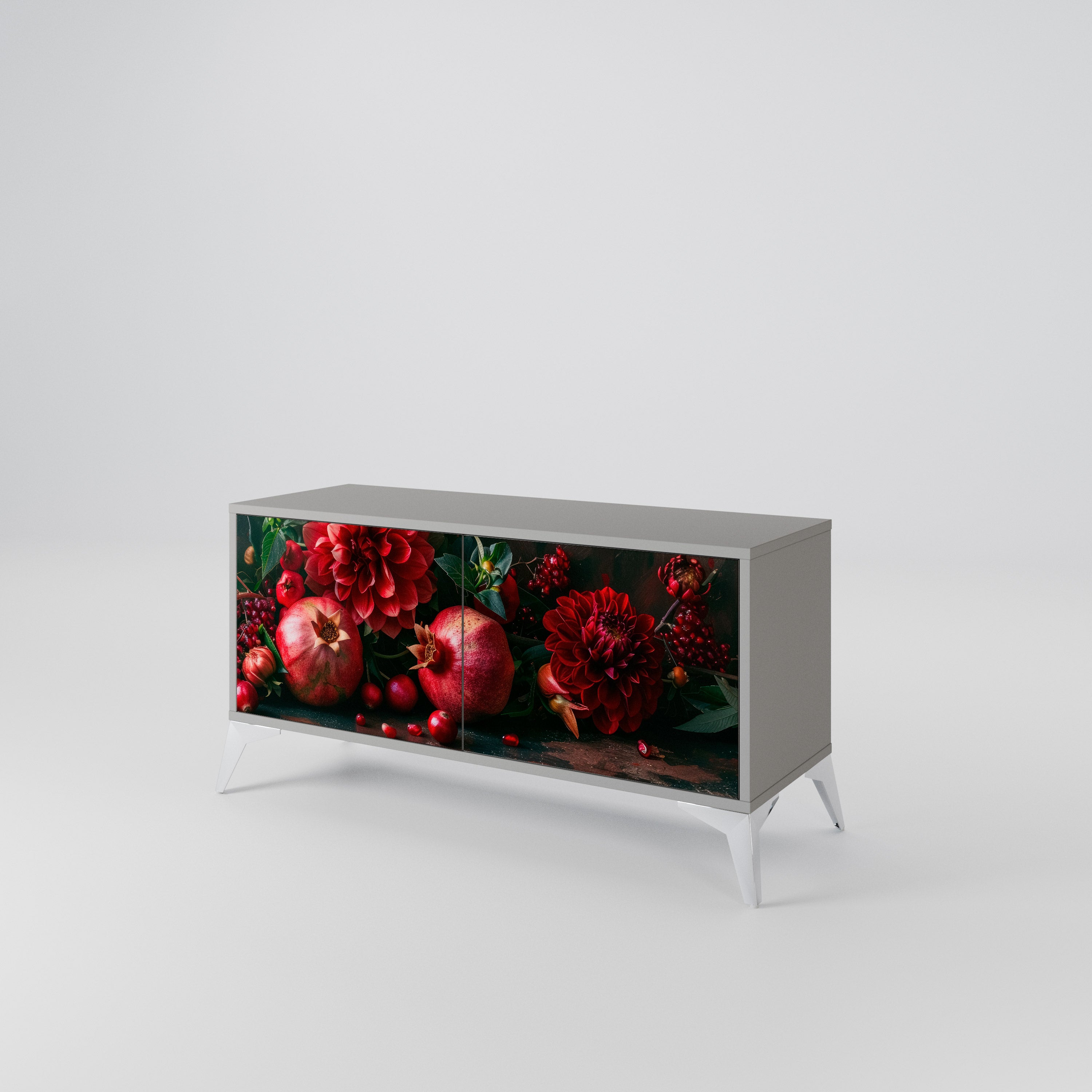 DAHLIAS AND POMEGRANATES Compact 2-Door TV Cabinet