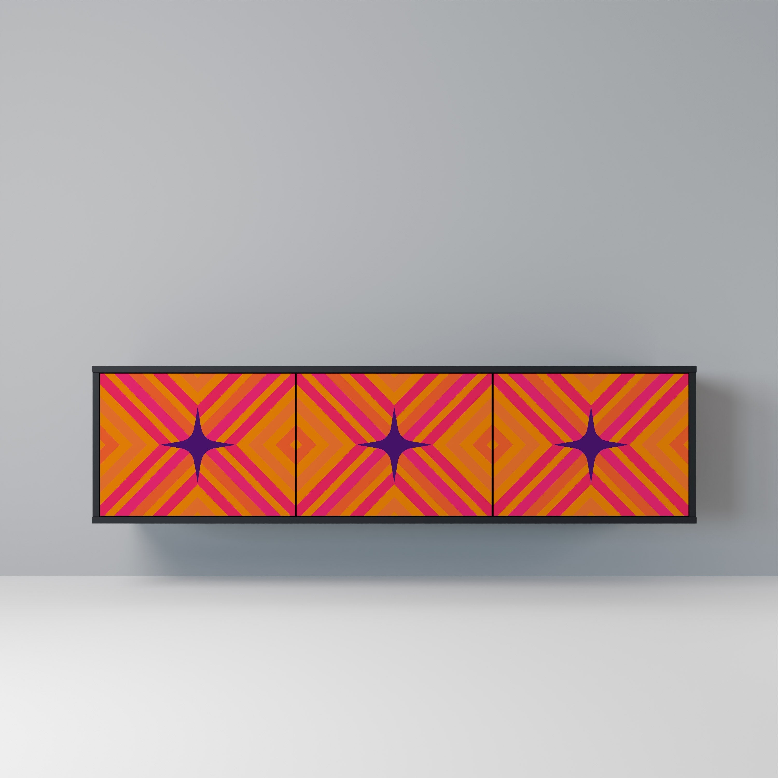 GEOMETRIC BRILLIANCE 3-Door TV Stand in Black Finish