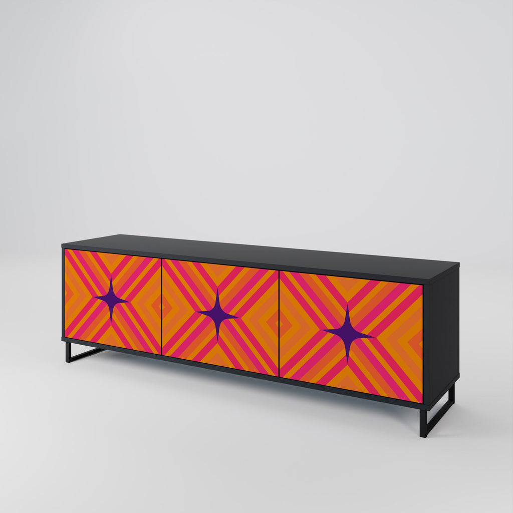 GEOMETRIC BRILLIANCE 3-Door TV Stand in Black Finish