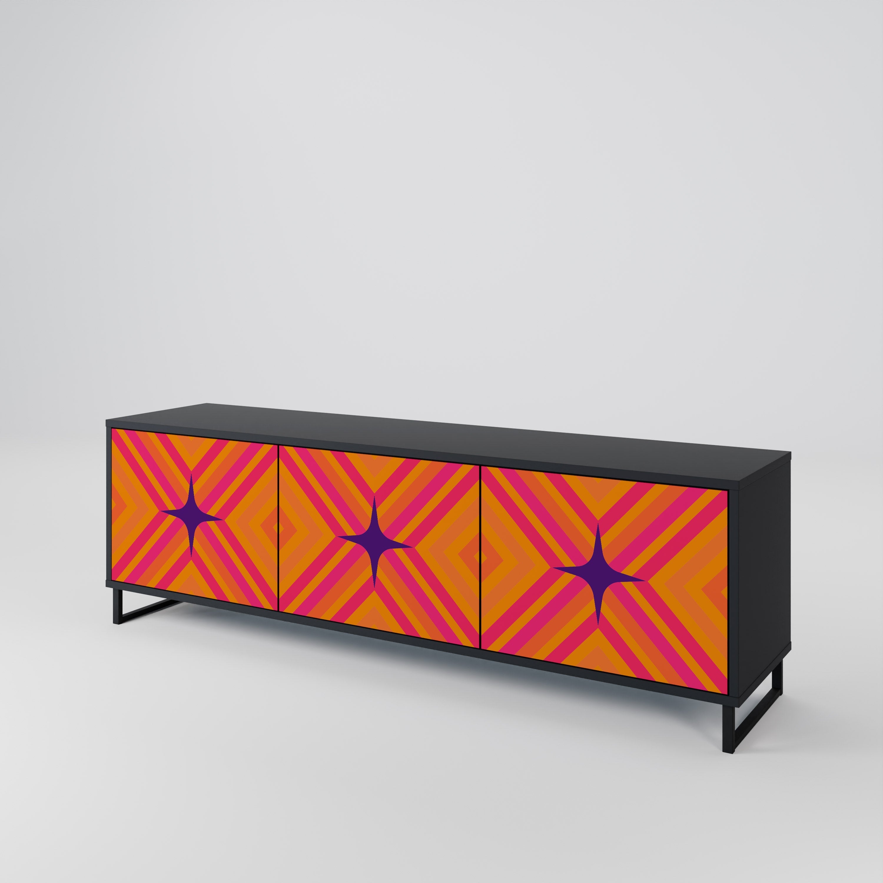 GEOMETRIC BRILLIANCE 3-Door TV Stand in Black Finish