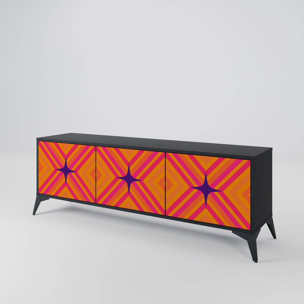GEOMETRIC BRILLIANCE 3-Door TV Stand in Black Finish