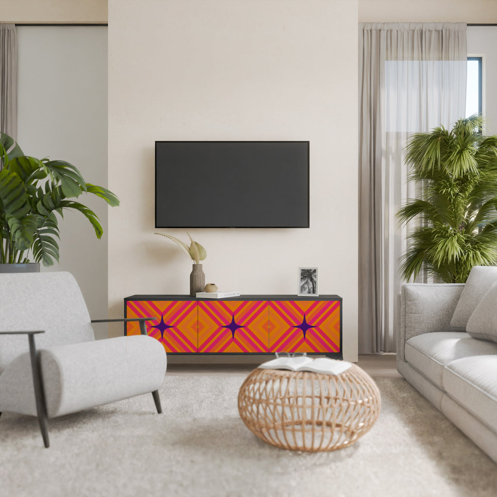 GEOMETRIC BRILLIANCE 3-Door TV Stand in Black Finish