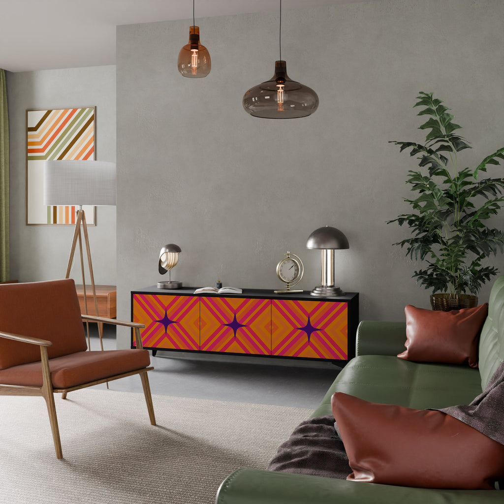 GEOMETRIC BRILLIANCE 3-Door TV Stand in Black Finish