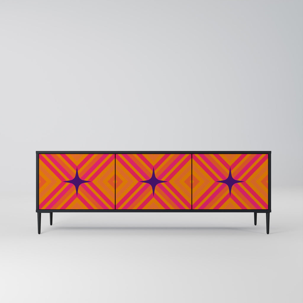 GEOMETRIC BRILLIANCE 3-Door TV Stand in Black Finish