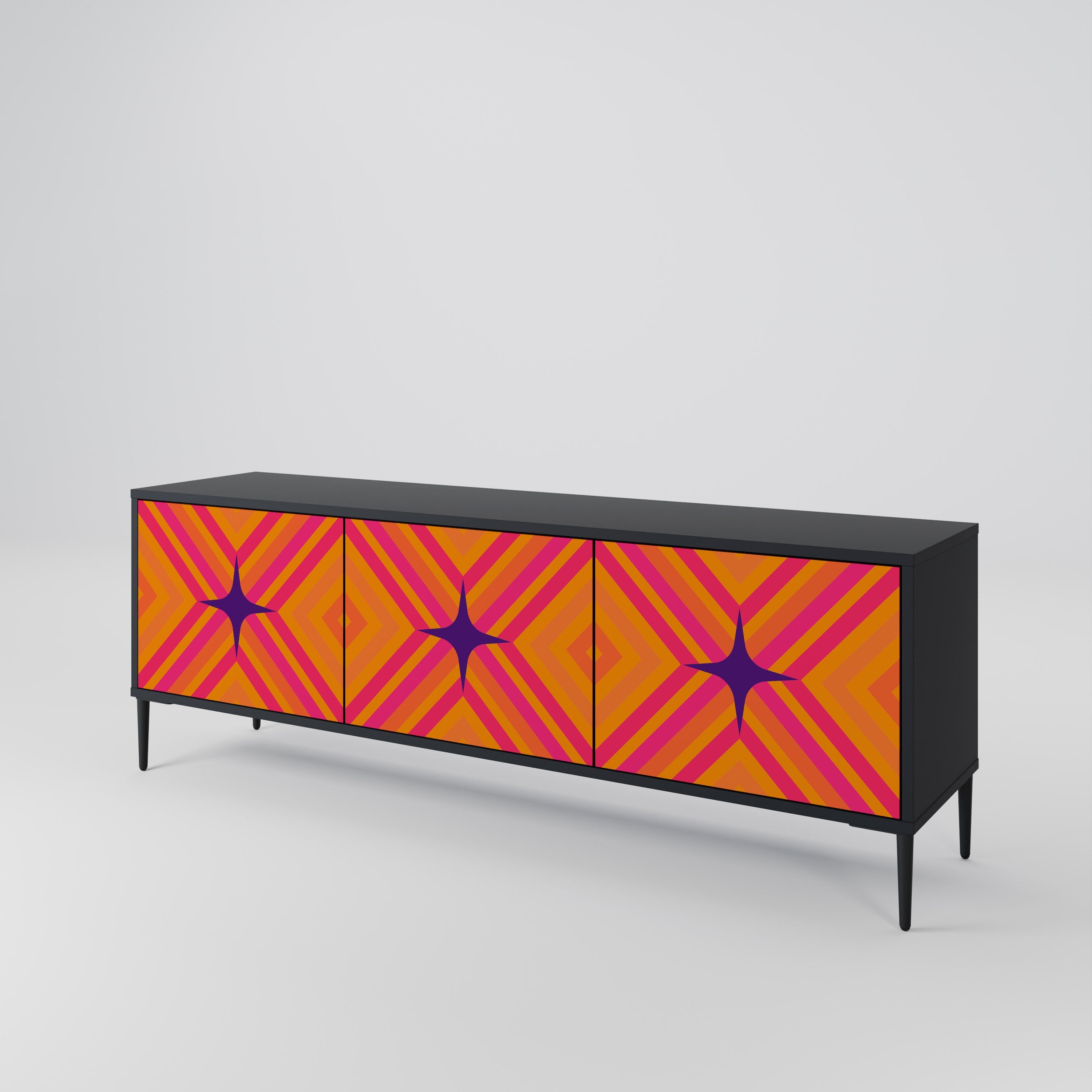 GEOMETRIC BRILLIANCE 3-Door TV Stand in Black Finish