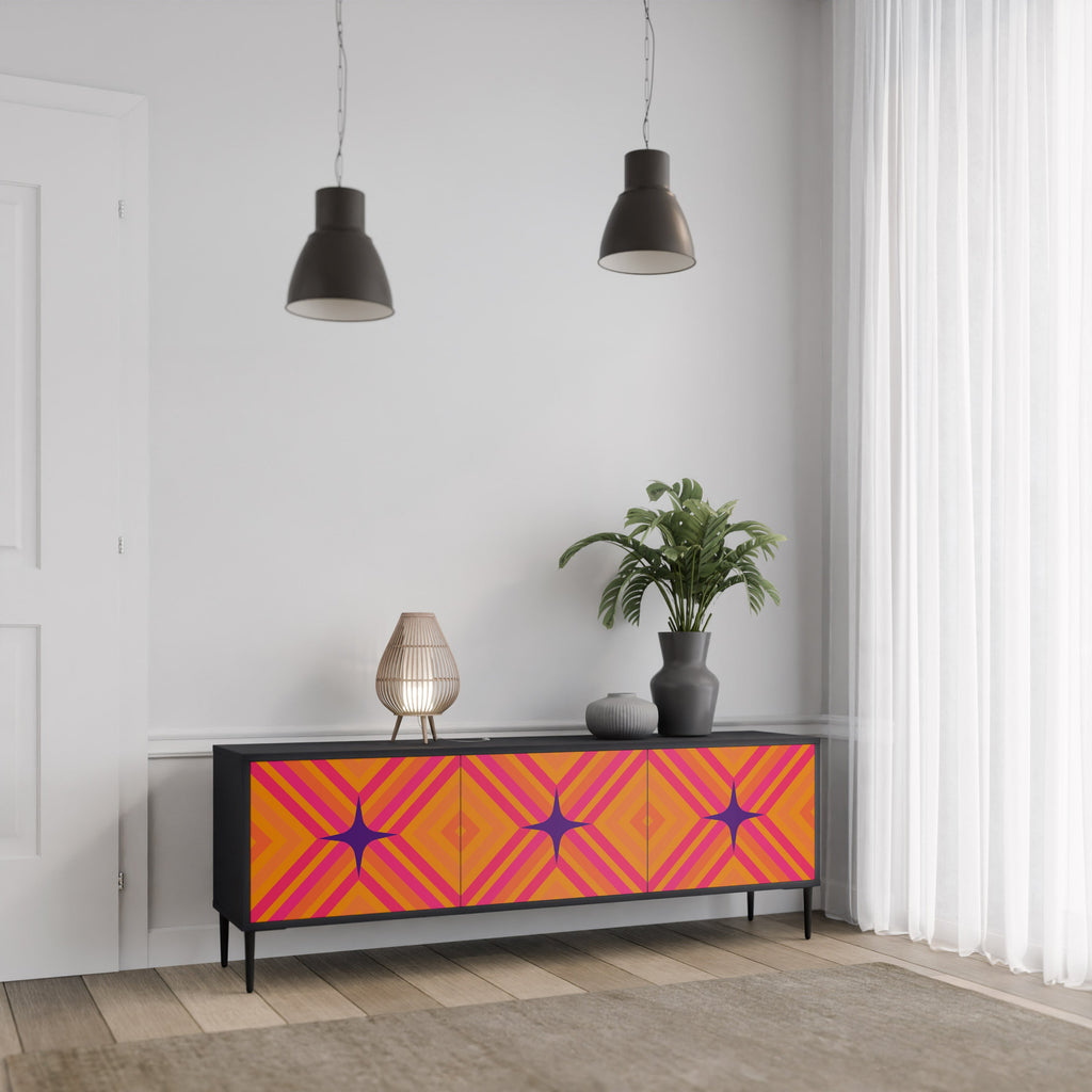 GEOMETRIC BRILLIANCE 3-Door TV Stand in Black Finish