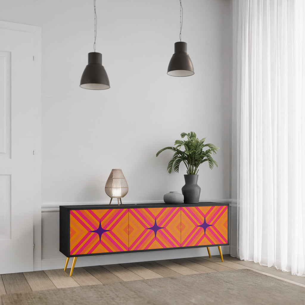 GEOMETRIC BRILLIANCE 3-Door TV Stand in Black Finish